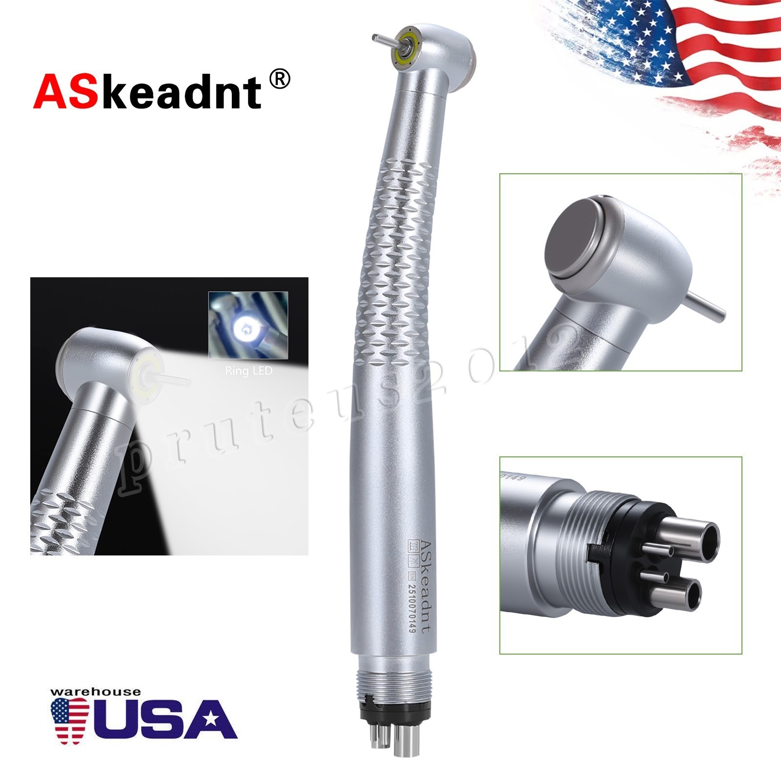Dental Ring LED Integrate E-generator High &Low Speed Handpiece 4 Holes Turbine