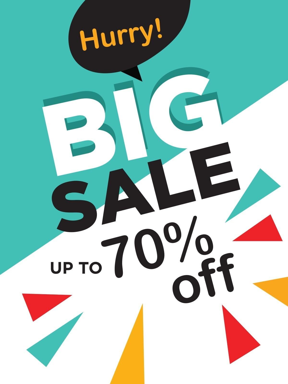 Big Sale up to 70 percent OFF | Retail Window Display Sign | 18″W x 24″H