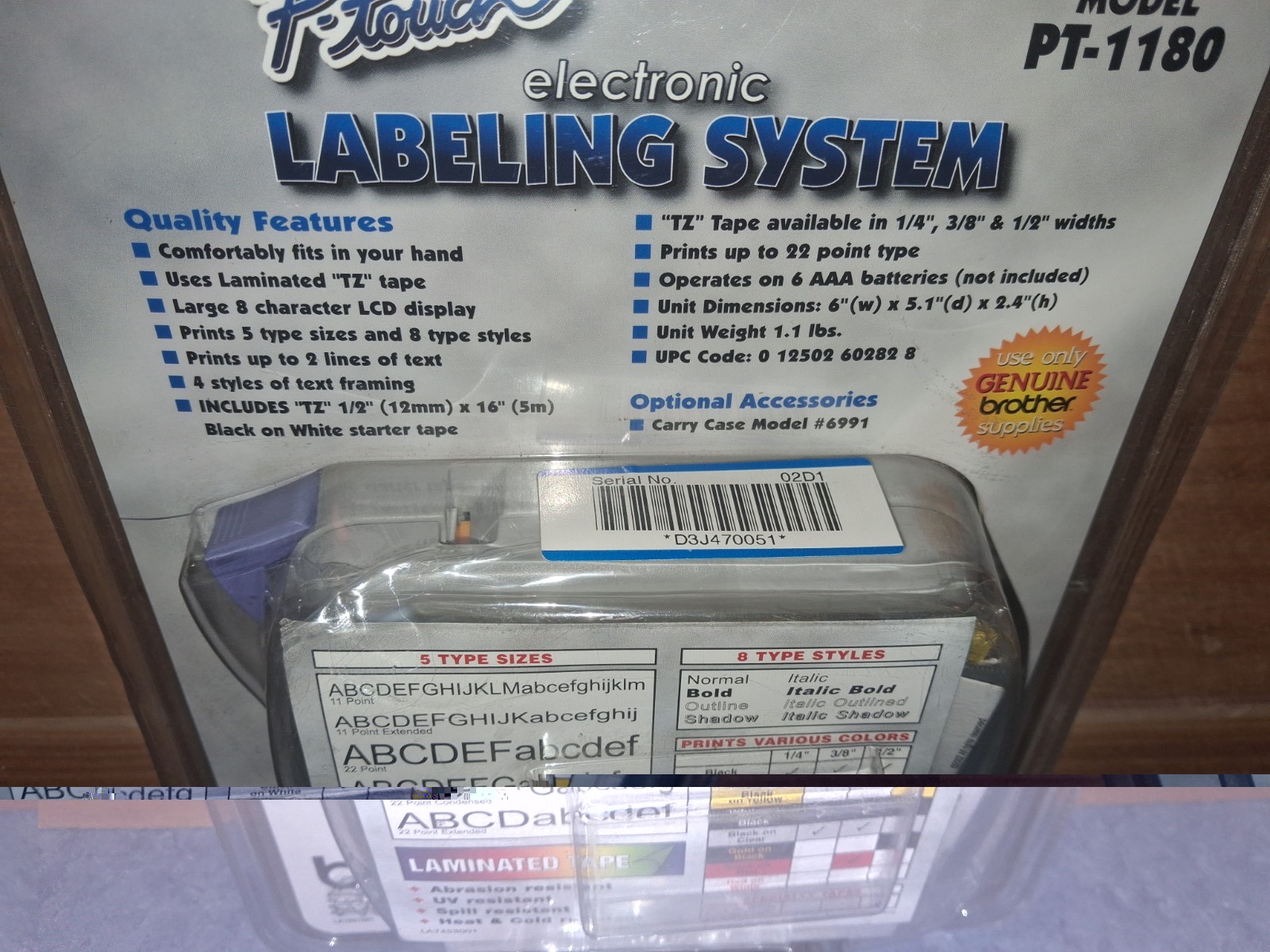 Brother Model PT-1180 P-Touch Electronic Labeling System Laminated-New/Sealed!!!