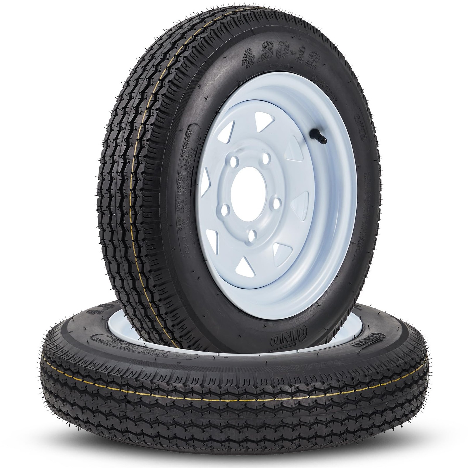 4.80-12 12in Rims Trailer Tires 5×4.5″ 2.95″ Bore 6PR 2 Pack