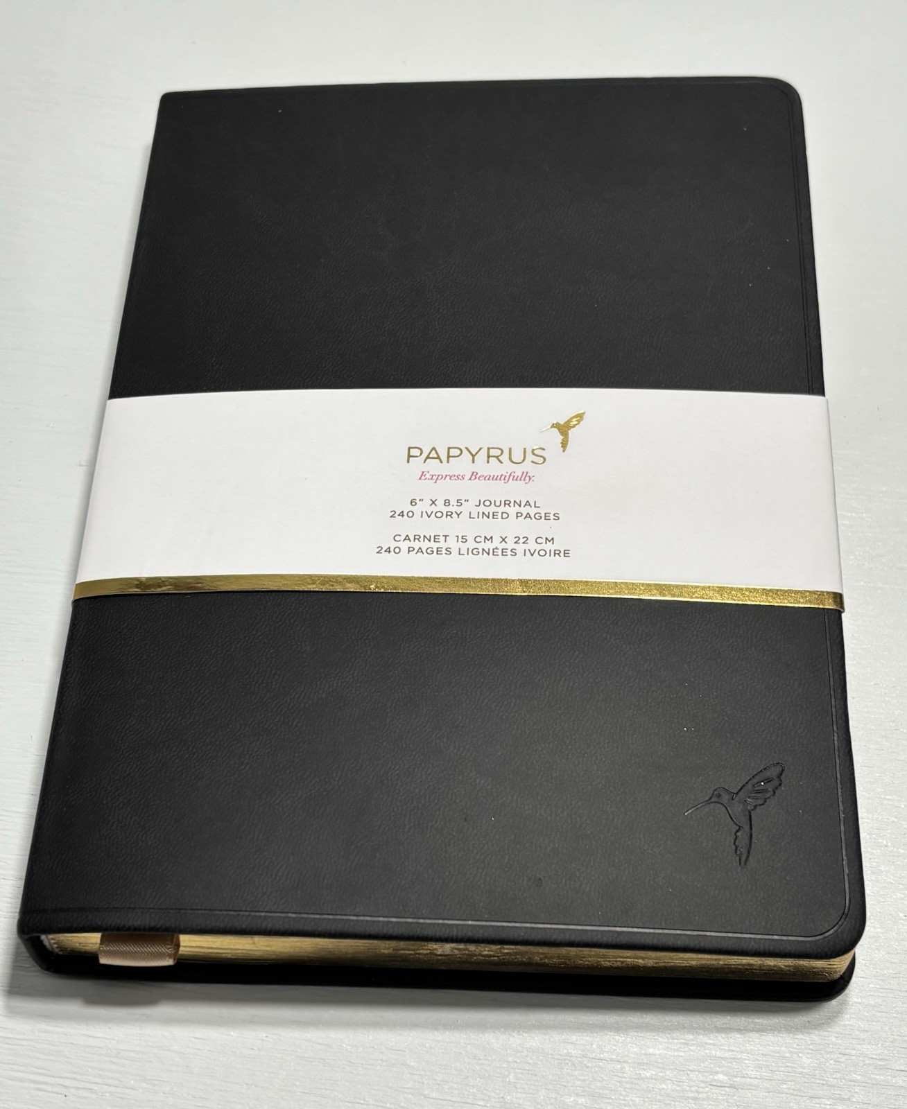 PAPYRUS Black Ruled Gilded Notebook Journal 240 Ivory Lined Pages with Bookmark