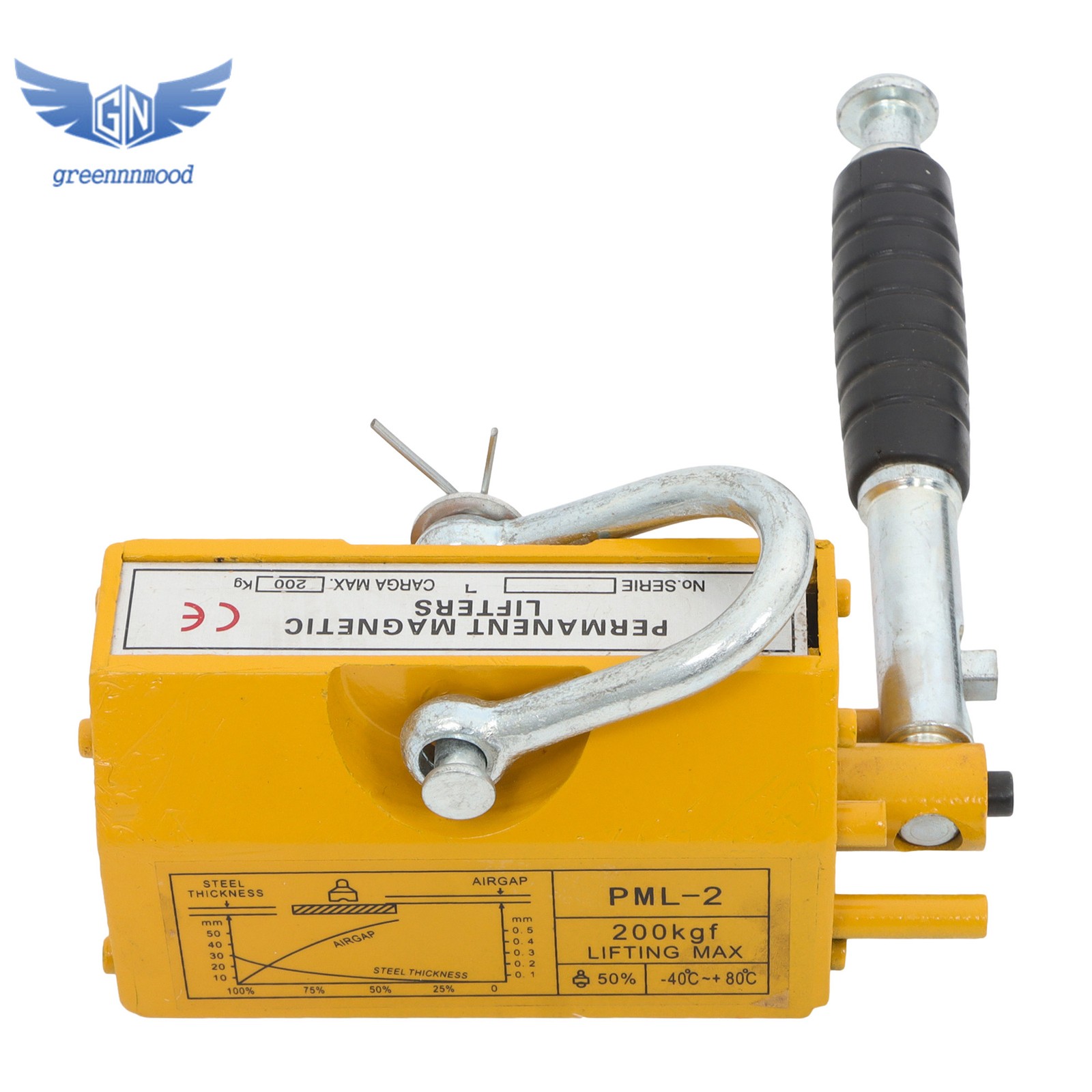 Magnetic Lifter Lifting Magnet Hoist 440lbs / 200 kg 2.5 Safety Factor Yellow