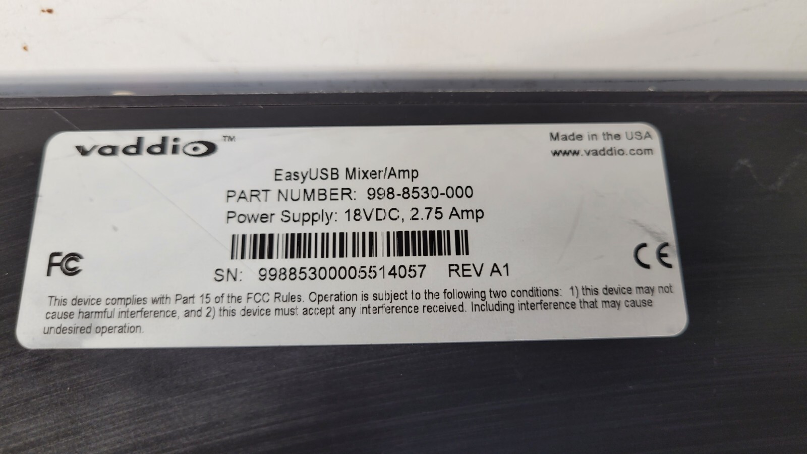 Vaddio EasyUSB Mixer/Amp 998-8530-000 – No AC Adapter