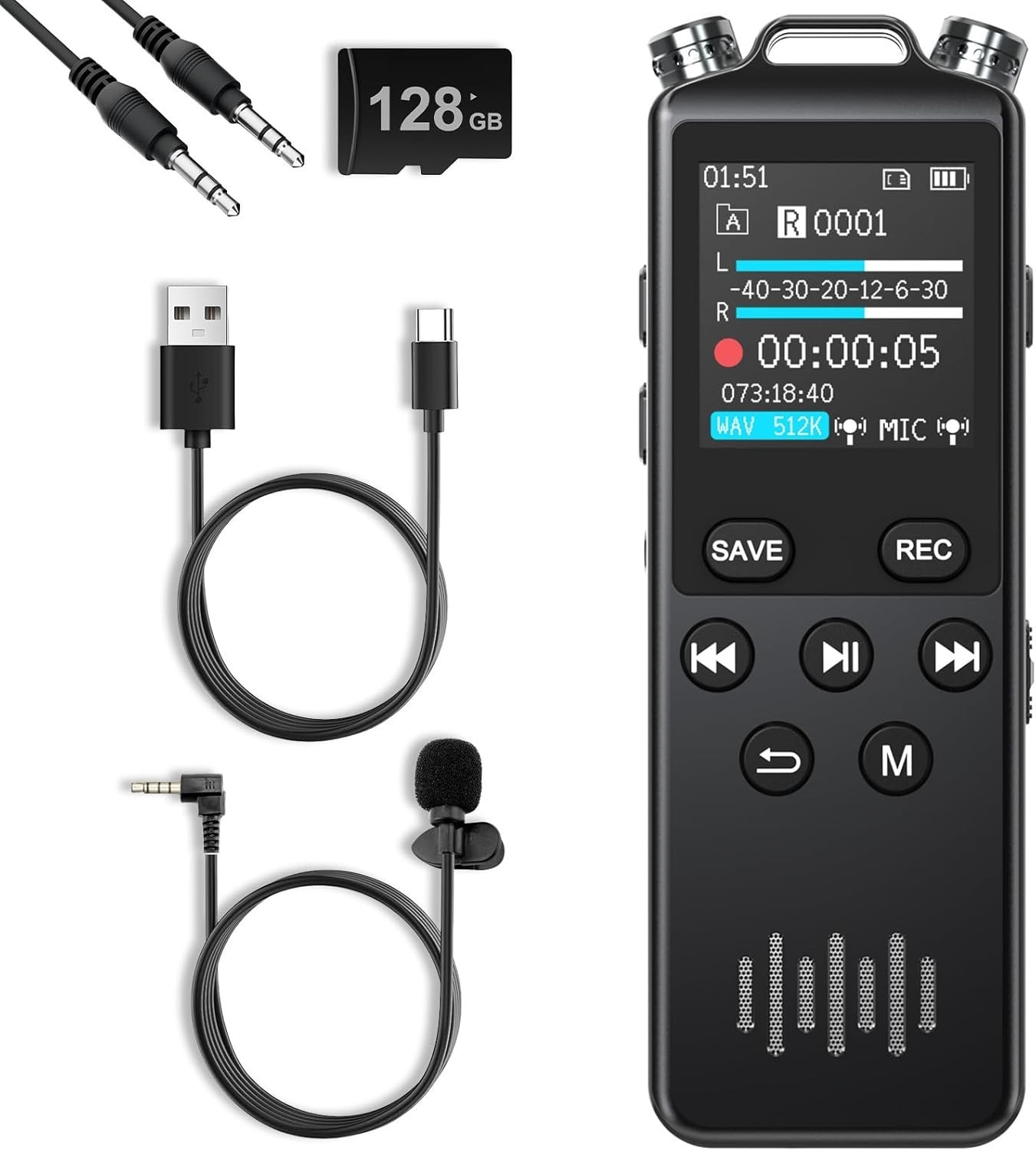 160GB Digital Voice Recorder with Playback,1536Kbps HD Stereo Audio Recorder