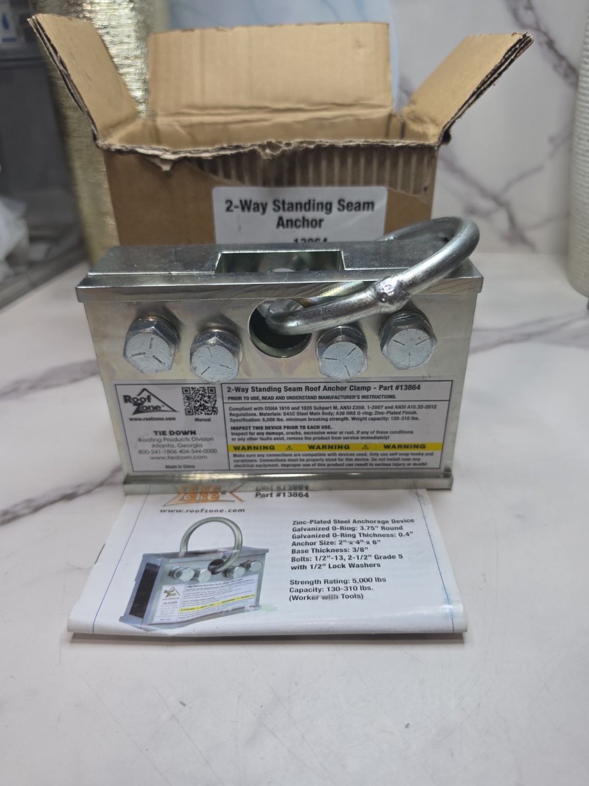 Roof Zone 2-Way Standing Seam Roof Anchor Clamp Tie Down 13864, 5000 lb Capacity