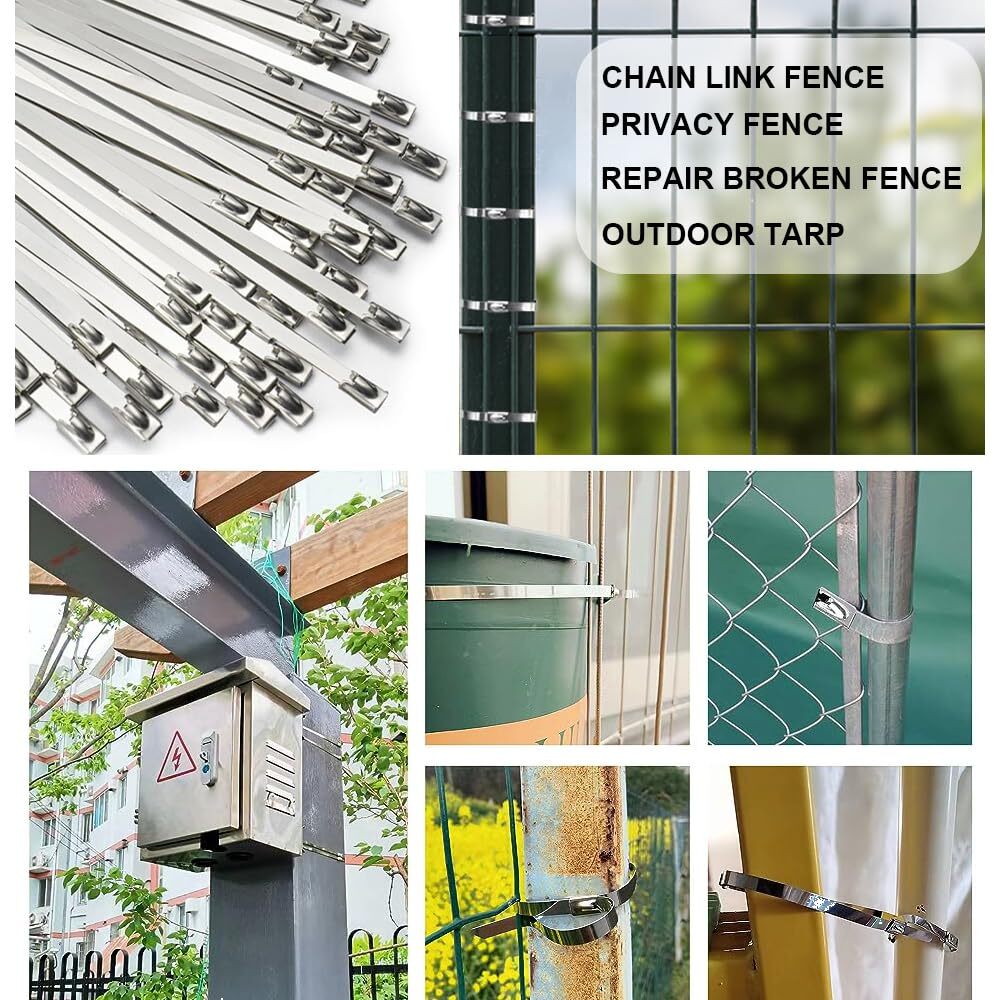Chain Link Fence Ties 100pcs 11.8 Inch Heavy Duty Locking Metal Zip Ties For Exh
