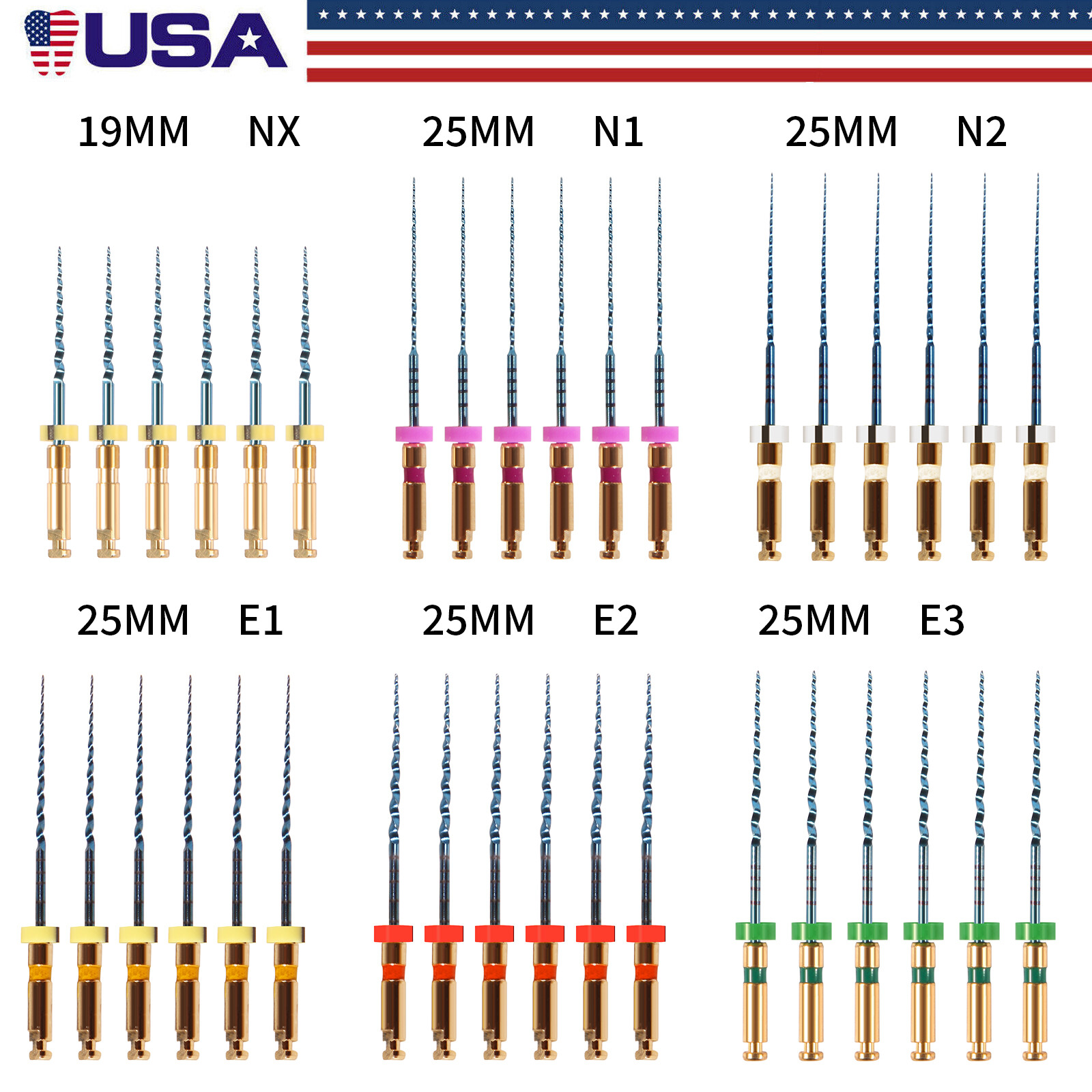 6Pcs/pack Dental Endo Rotary Files Gold Taper NITI Root Canal Files 19/25MM FXA