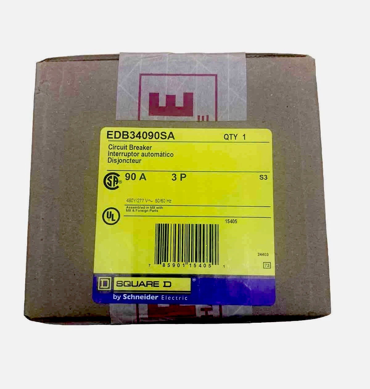 SQUARE D EDB34090SA 480Y/277V, 90A, 3P – SHUNT TRIP CIRCUIT BREAKER