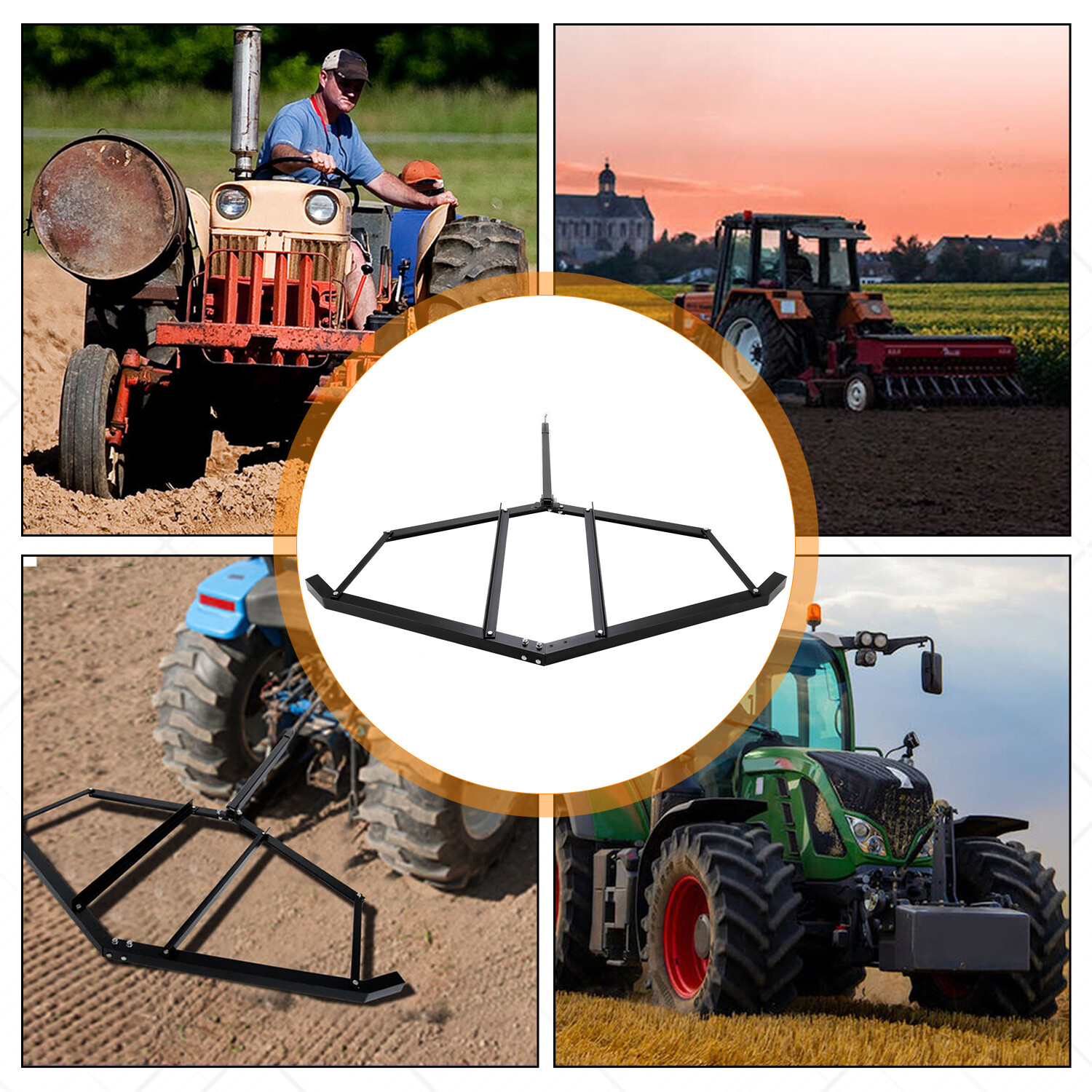 Tow Behind Drag Harrow 72″ Width For Garden Lawn Tractor Adjustable Center Bars
