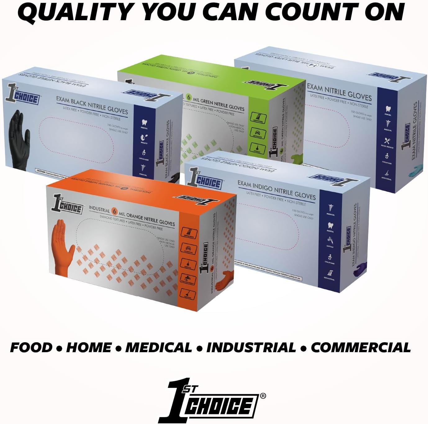 1st Choice Black Nitrile Gloves Disposable Latex Free – Exam Grade Black Glove