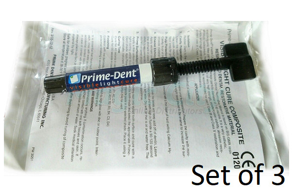 Prime-Dent Light Cure Hybrid Dental Resin A3 4.5gm Syringe #001-001A3 (Set of 3)