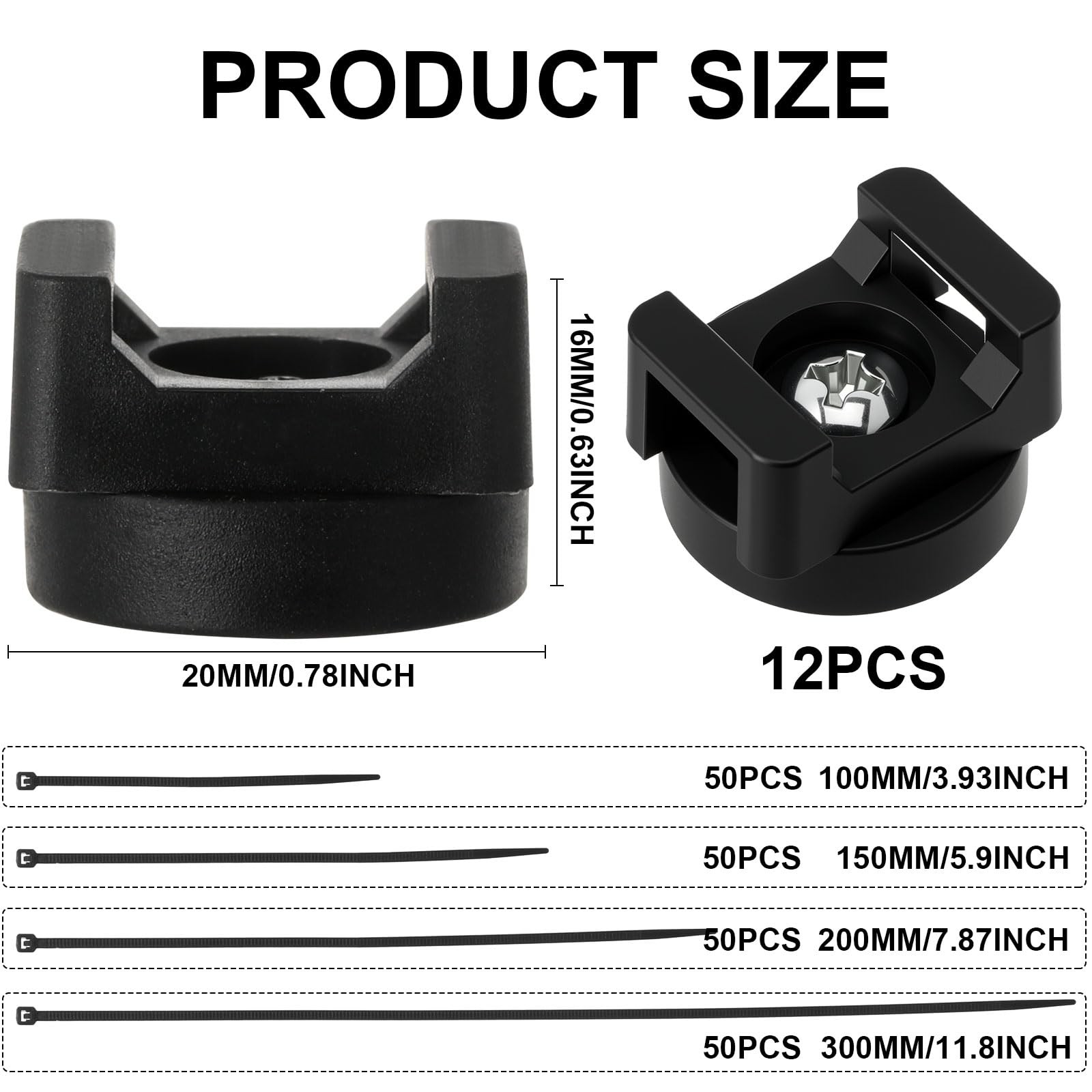 Yookeer 212 Pieces Magnetic Cable Zip Tie Mounts Base with 4/6/8/12 inch Cabl…
