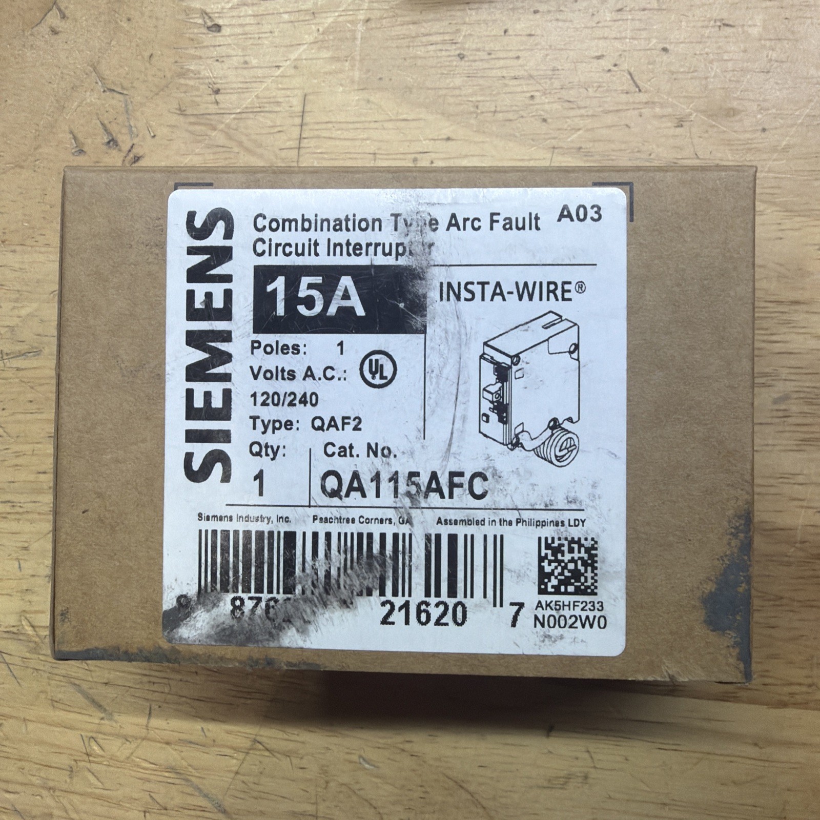 Siemens QA115AFC 1 Pole 15 AMP Arc Fault Combination Breaker AFCI New In Box