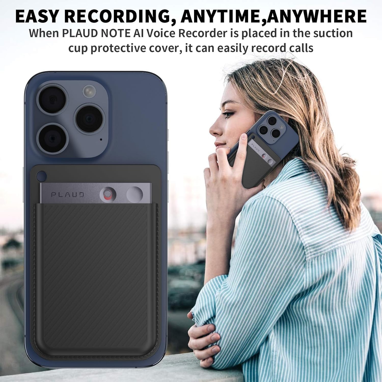 Silicone AI Voice Recorder Case, Suction Cup Holder for PLAUD Note with Key Ring