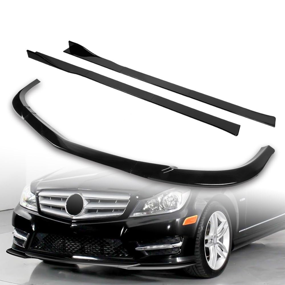 9pcs Front Lip Side Skirts Diffuser 2011-14 W204 C-Class Sport Black