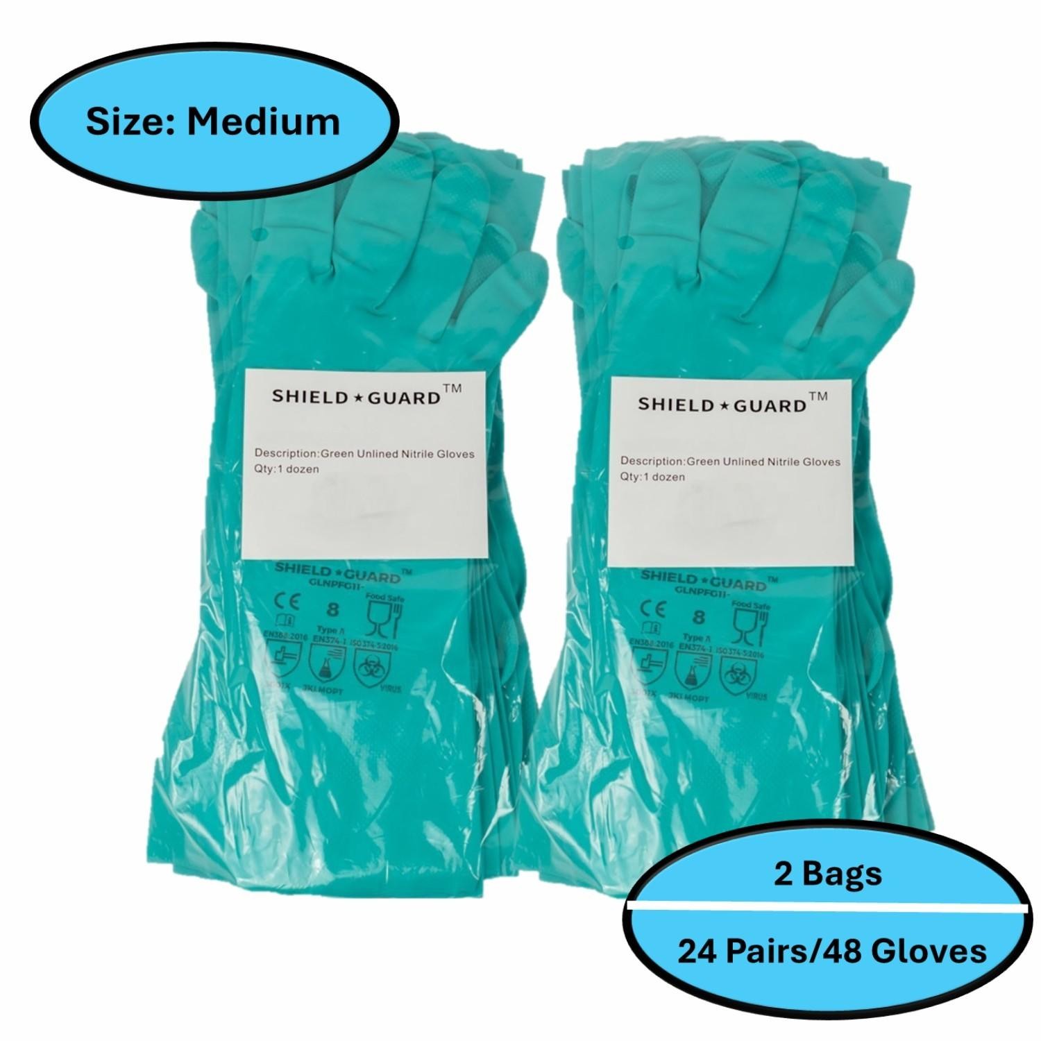 2 DZ HD Chemical Resistant Diamond Textured Green Nitrile Gloves Medium 11 Mil