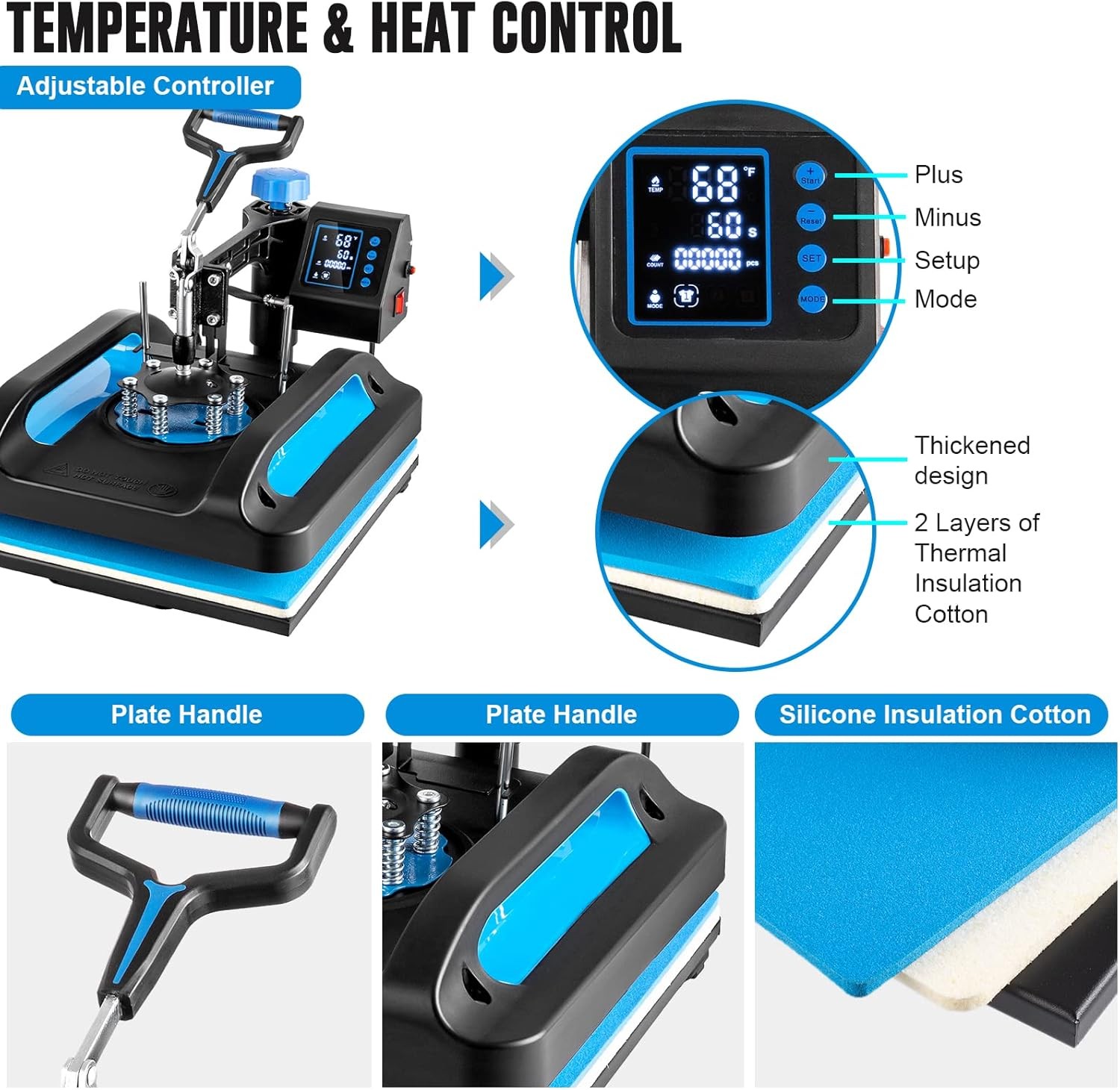 5 in 1 Heat Press Machine 15″x15″ Transfer Sublimation T-Shirt Mug Hat Plate