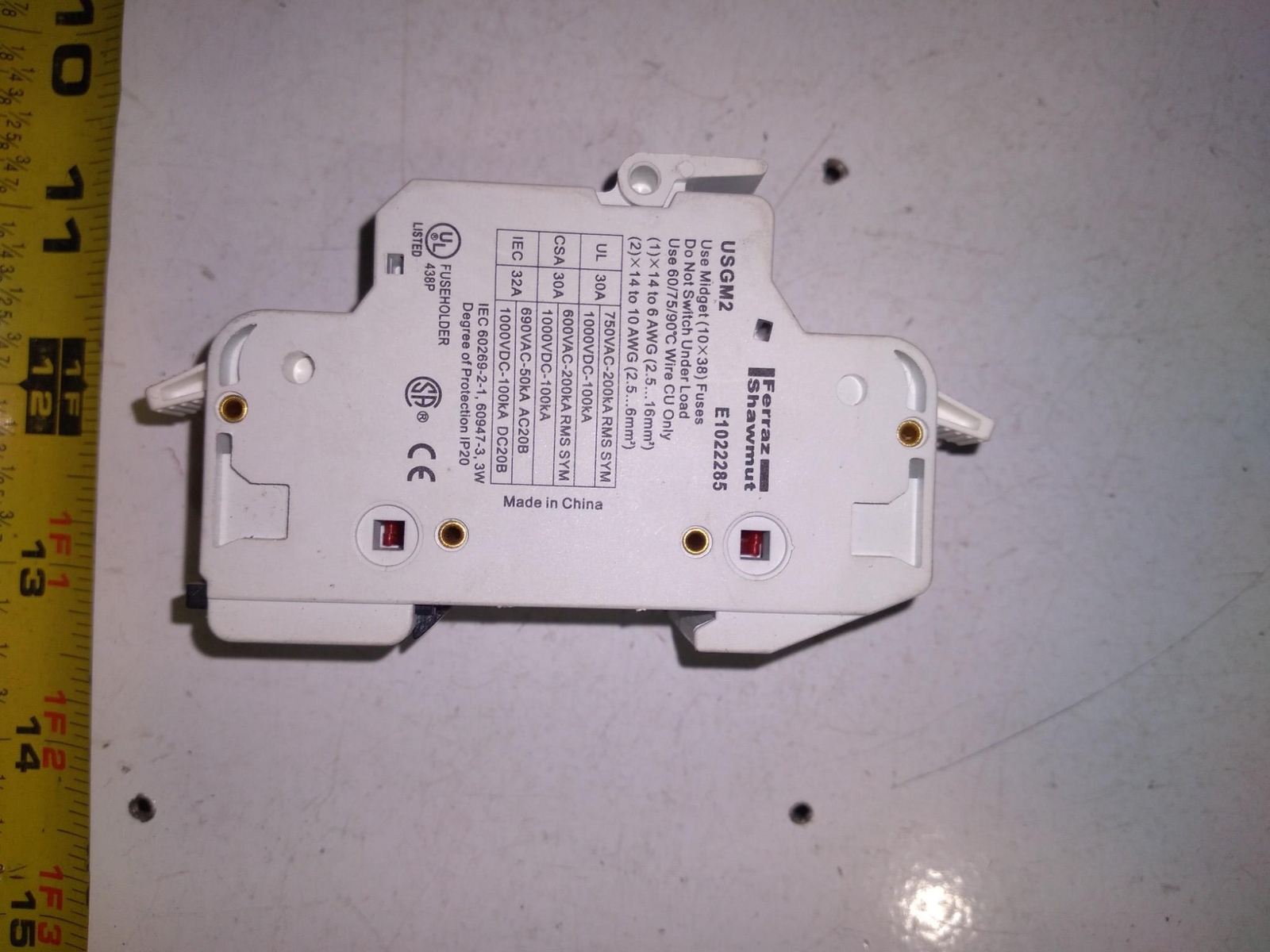 FERRAZ SHAWMUT USGM2 E1022285 600-750VAC 1000VDC 30-32A 100-200KA RMS SYM 6-10AW