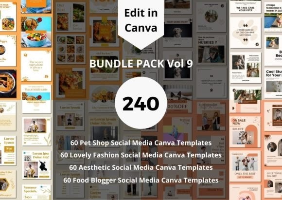 240 Social Media Canva Templates Bundle Instagram Post Story Editable Templates