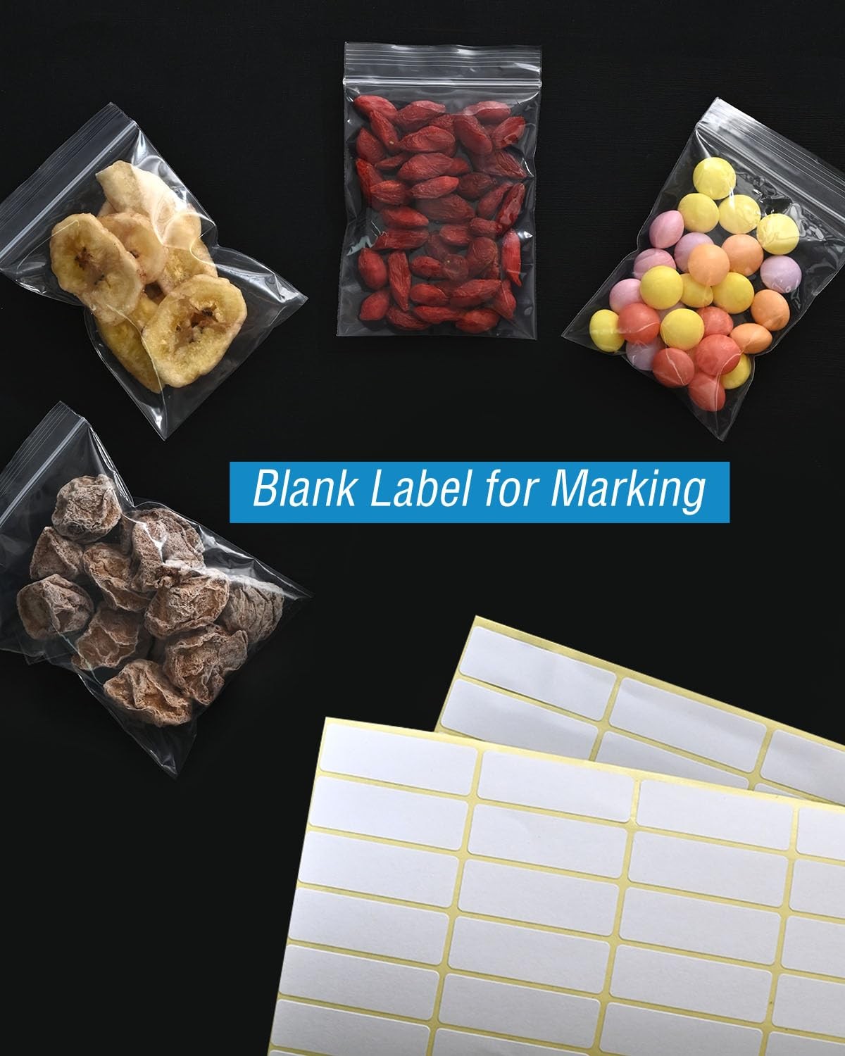 500 PCS Small Plastic Bags, Mini Resealable 4 Different Sizes
