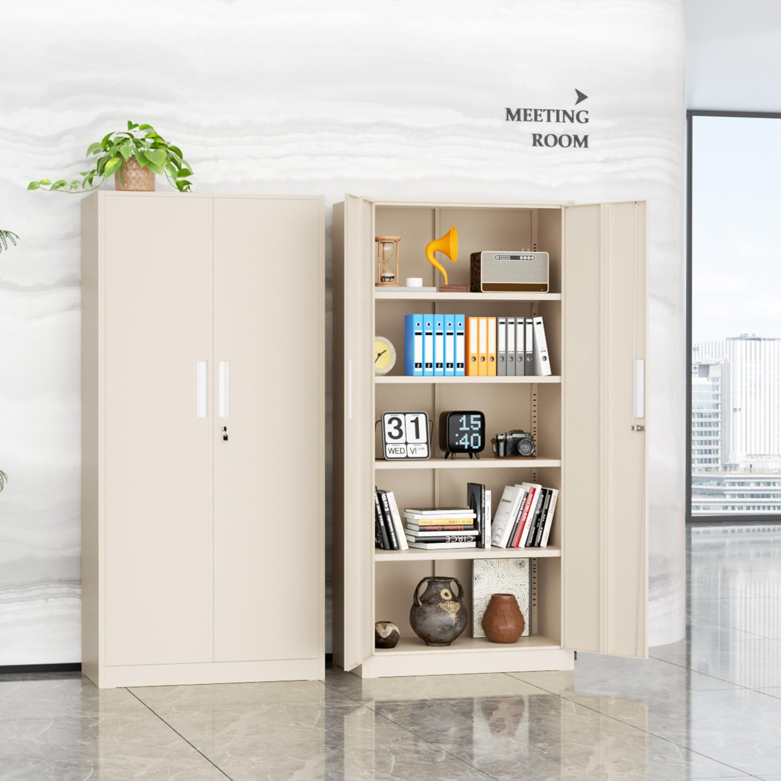 Tall 72″ Locking Steel Cabinet Door Shelves Utility Office Garage Home Gray