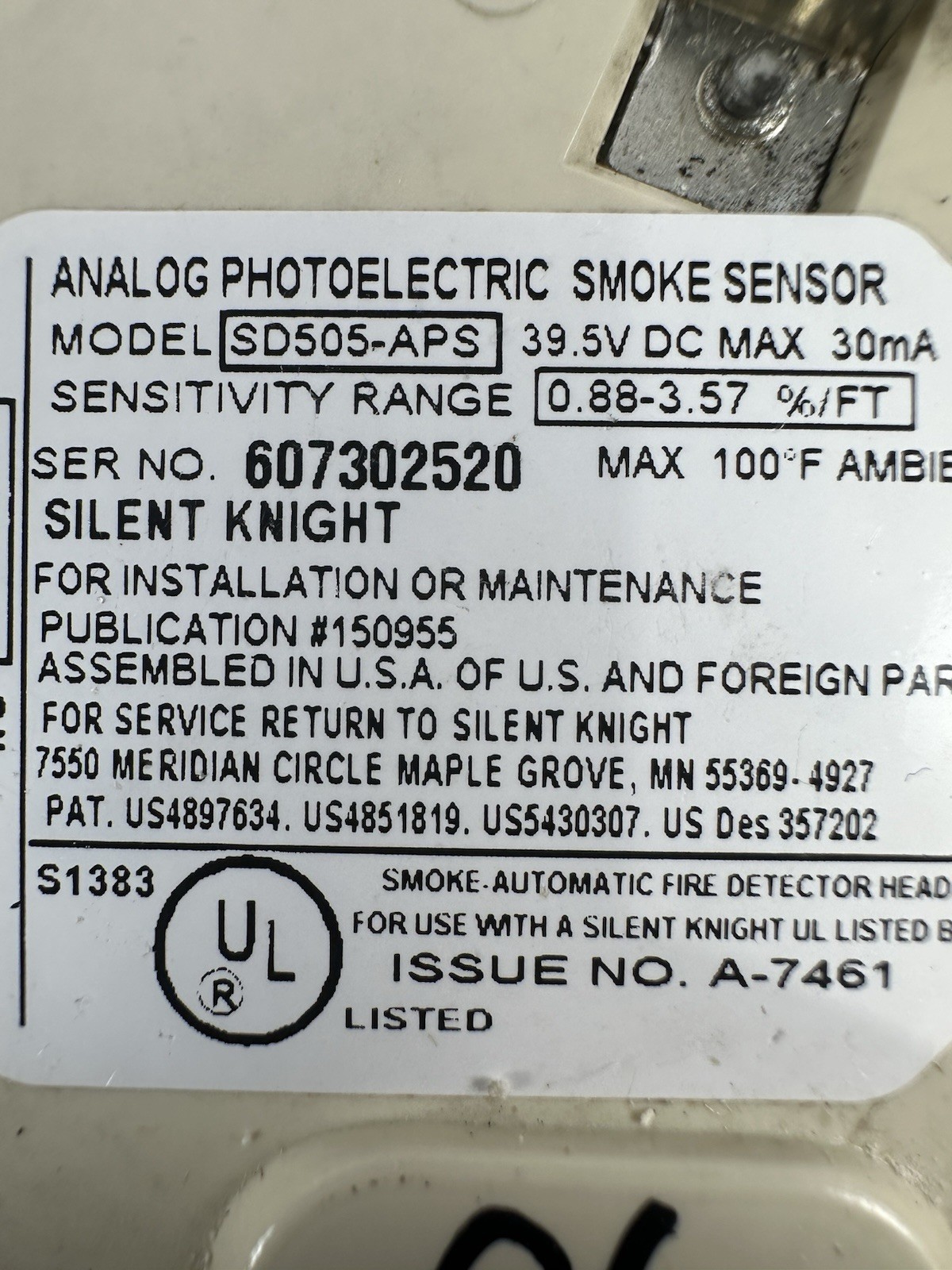 Silent Knight SD505-APS Addressable Smoke Detector w/ Base