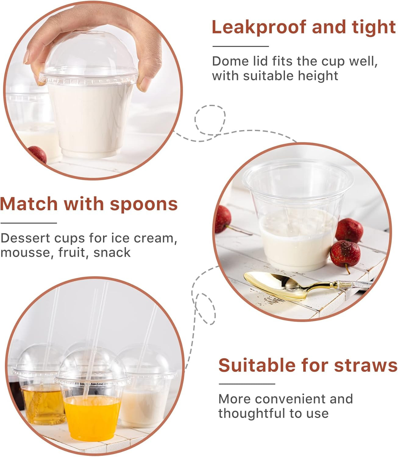 Lullaby 200Pack 9Oz Clear Plastic Cups with Dome Lids, Dessert Cups with Lids, D