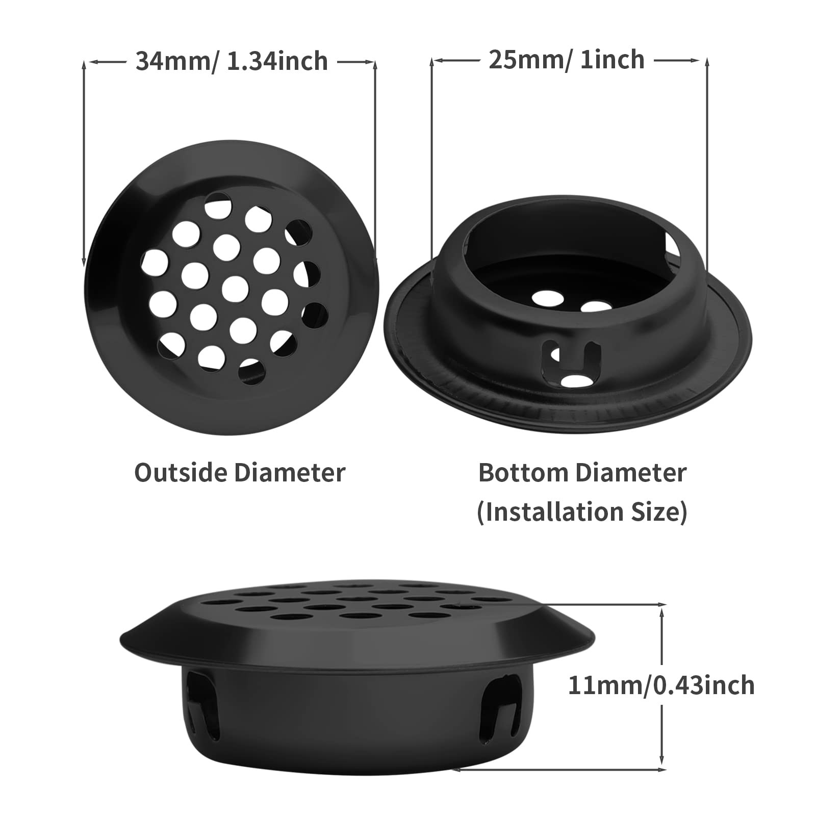 1 Inch Circular Air Vents, Black, 20Pcs