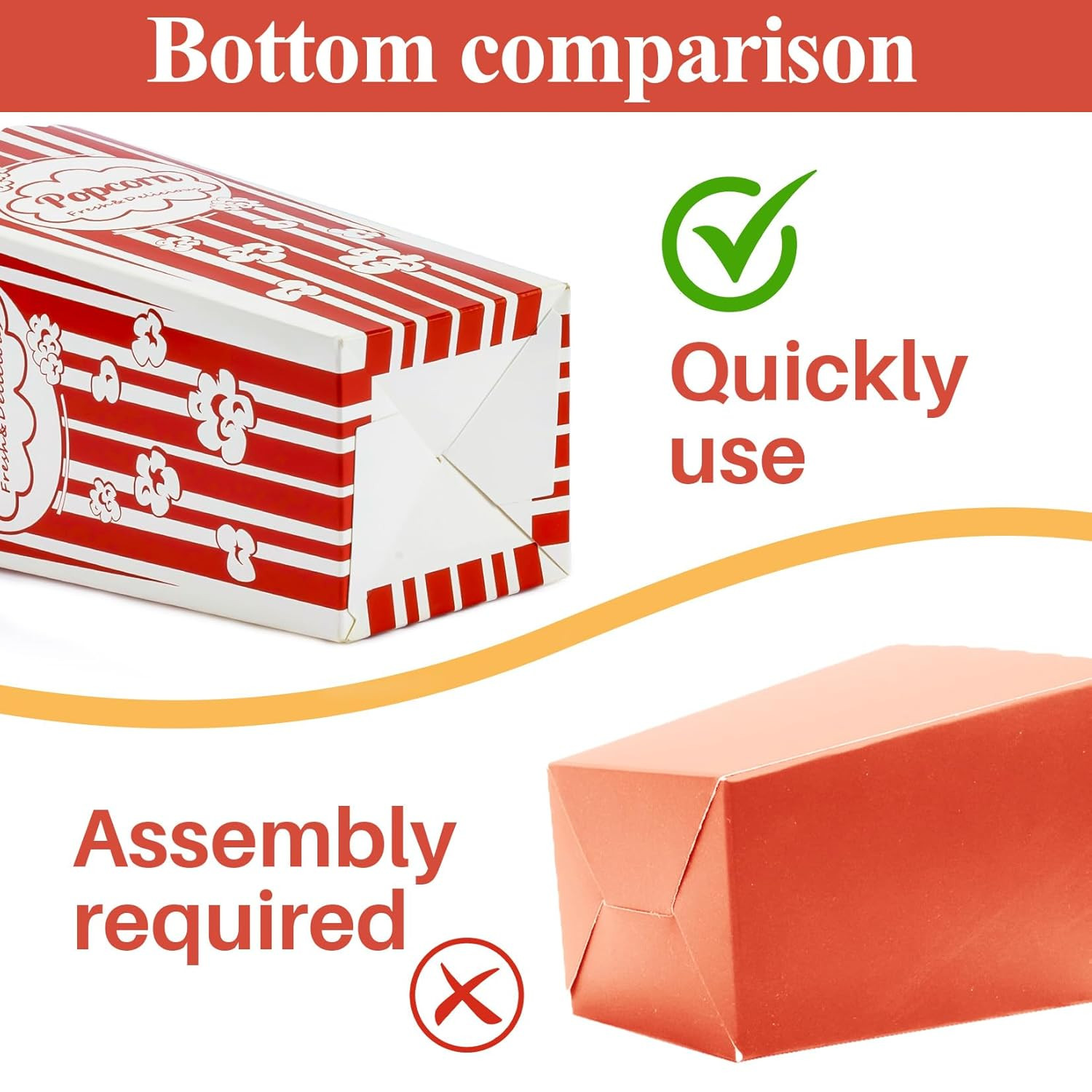 18 Pack Popcorn Boxes Disposable 46oz Red White Striped Cardboard Snack Holder