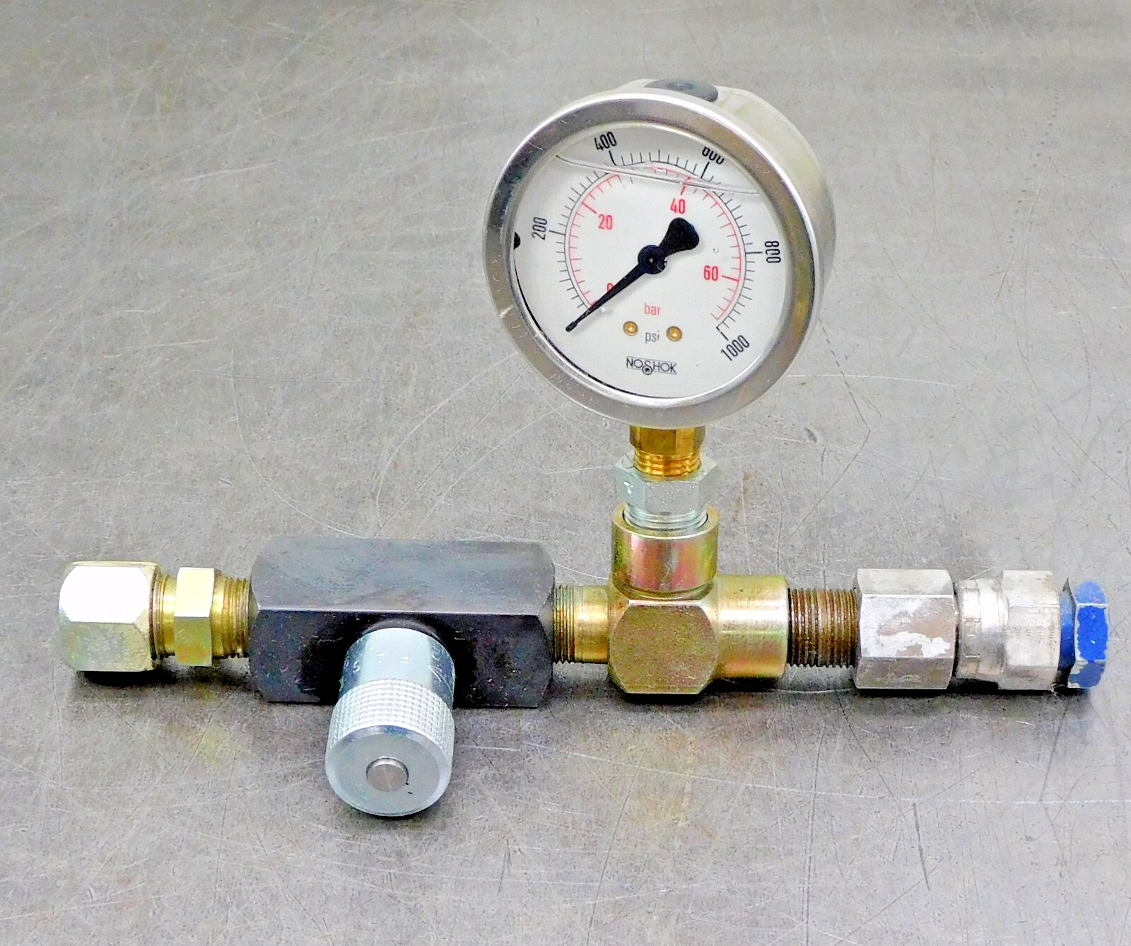 Parker N600S Needle Valve 5000 PSI w/ Noshok Pressure Gauge 1000 PSI Assembly