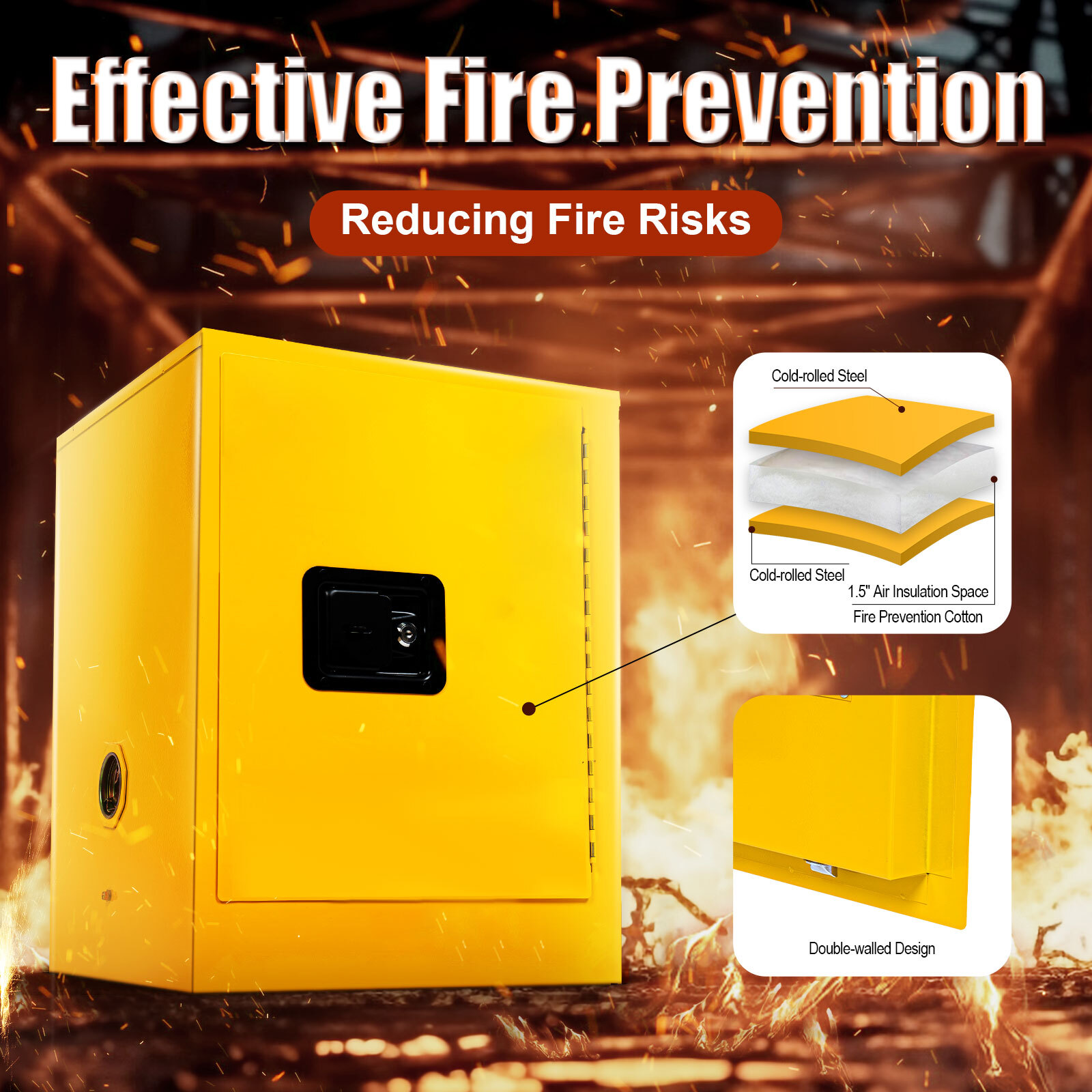 45.5L/12gal Fireproof Safety Storage Welded Cabinet Bin Flammable Liquid Storage