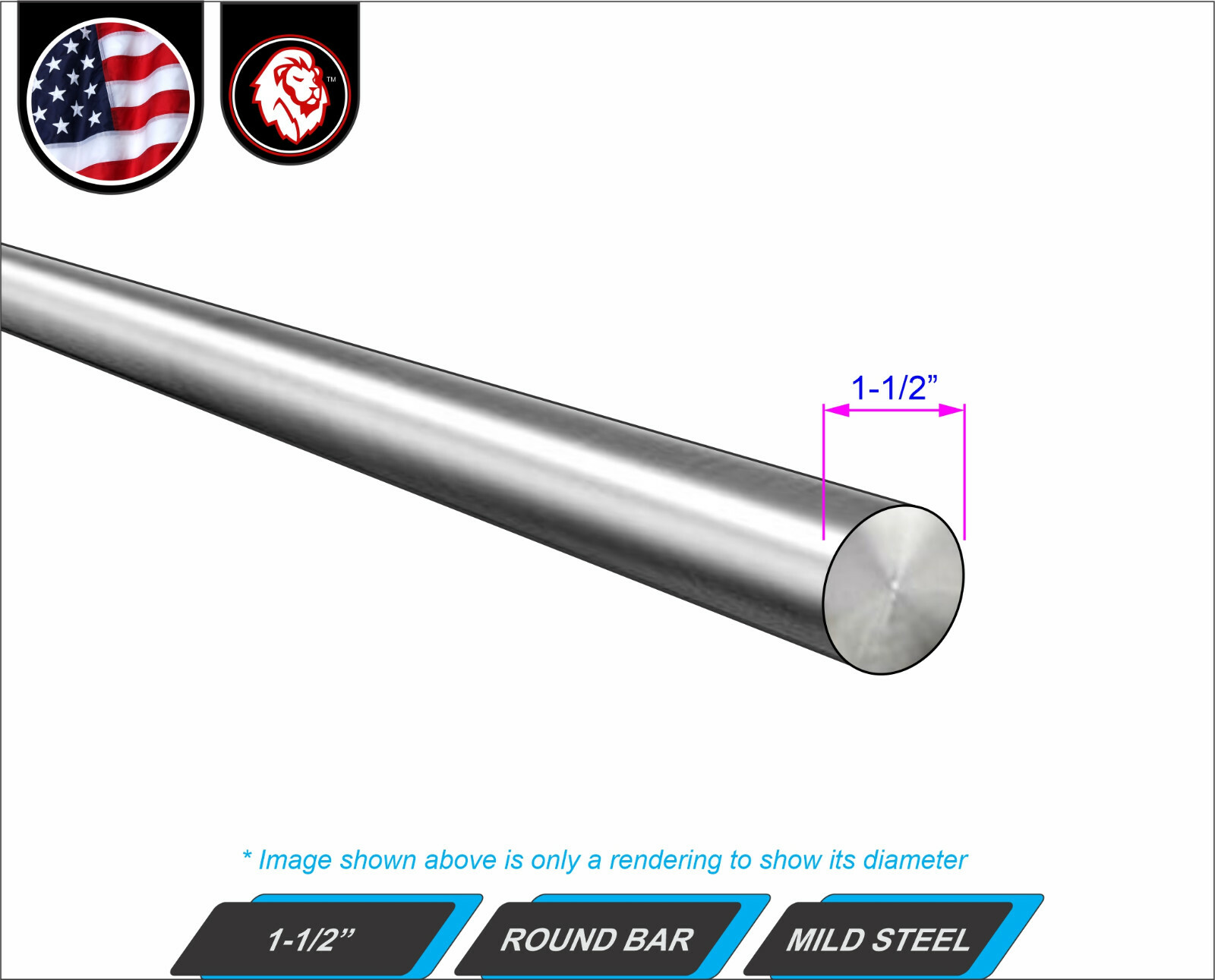 1-1/2″ Metal Round Bar – Mild steel – Round Metal Stock -12″ Length (1-ft)