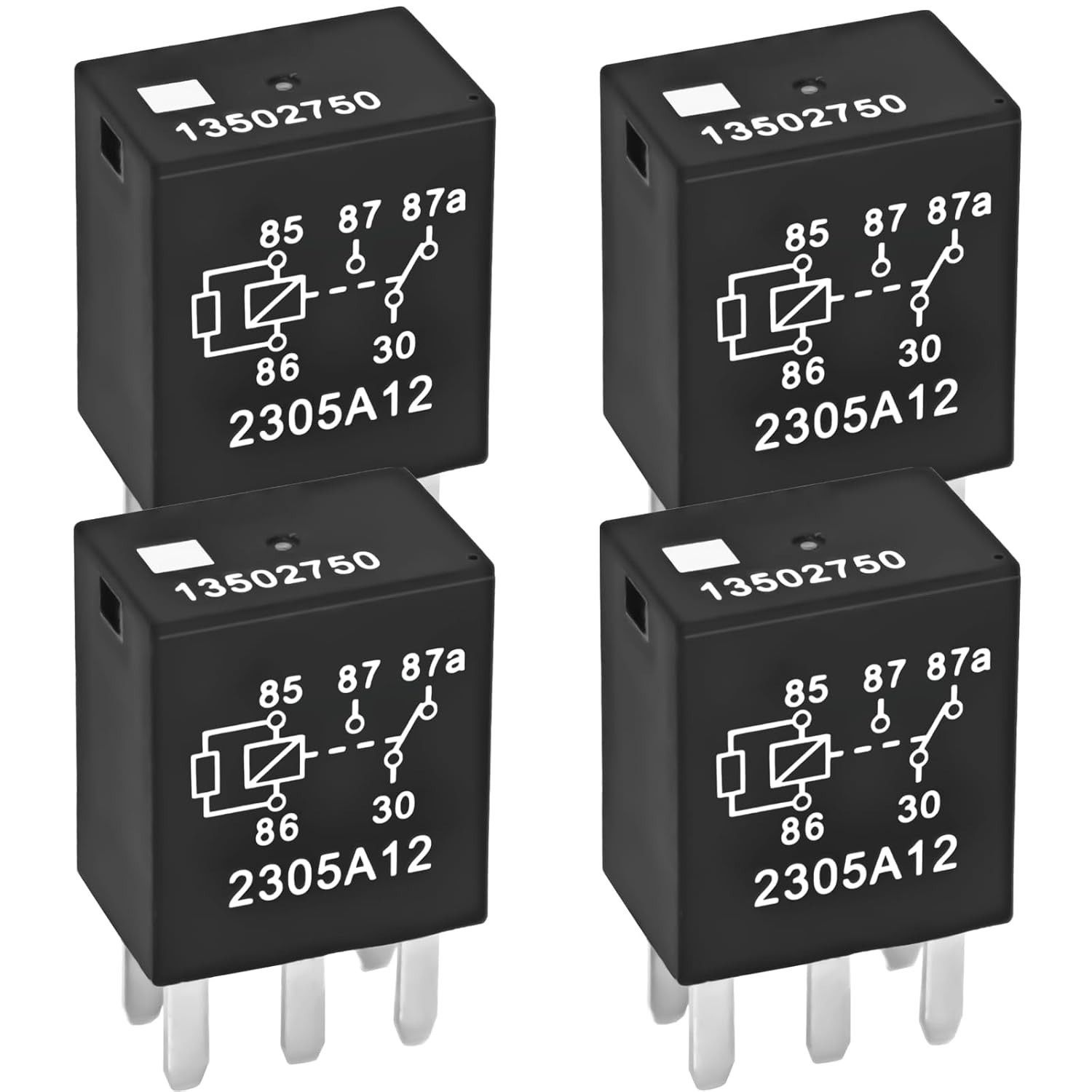 Automotive Power Relay 13502750 – 5 Pin Plug-In, Reliable Performance, 4 Pack