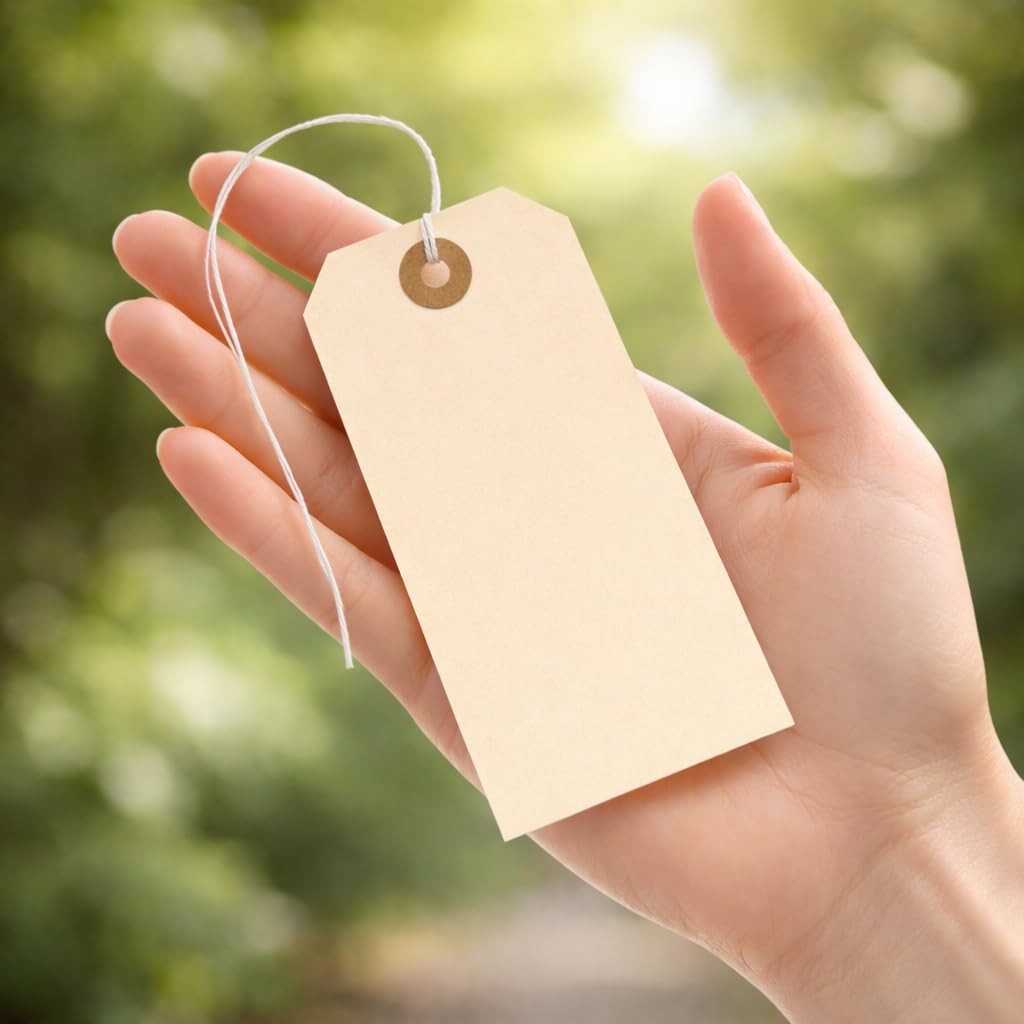 100 PCS Premium Hang Tags With String Reinforced Eyelet 4.75×2.375 Inch