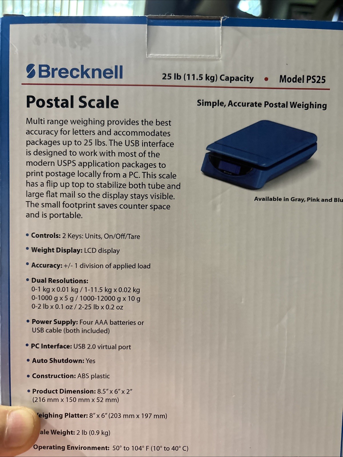 BRECKNELL PS25 Electronic Portable Postal Parcel Scale 25 lb x 0.2 oz, BLUE