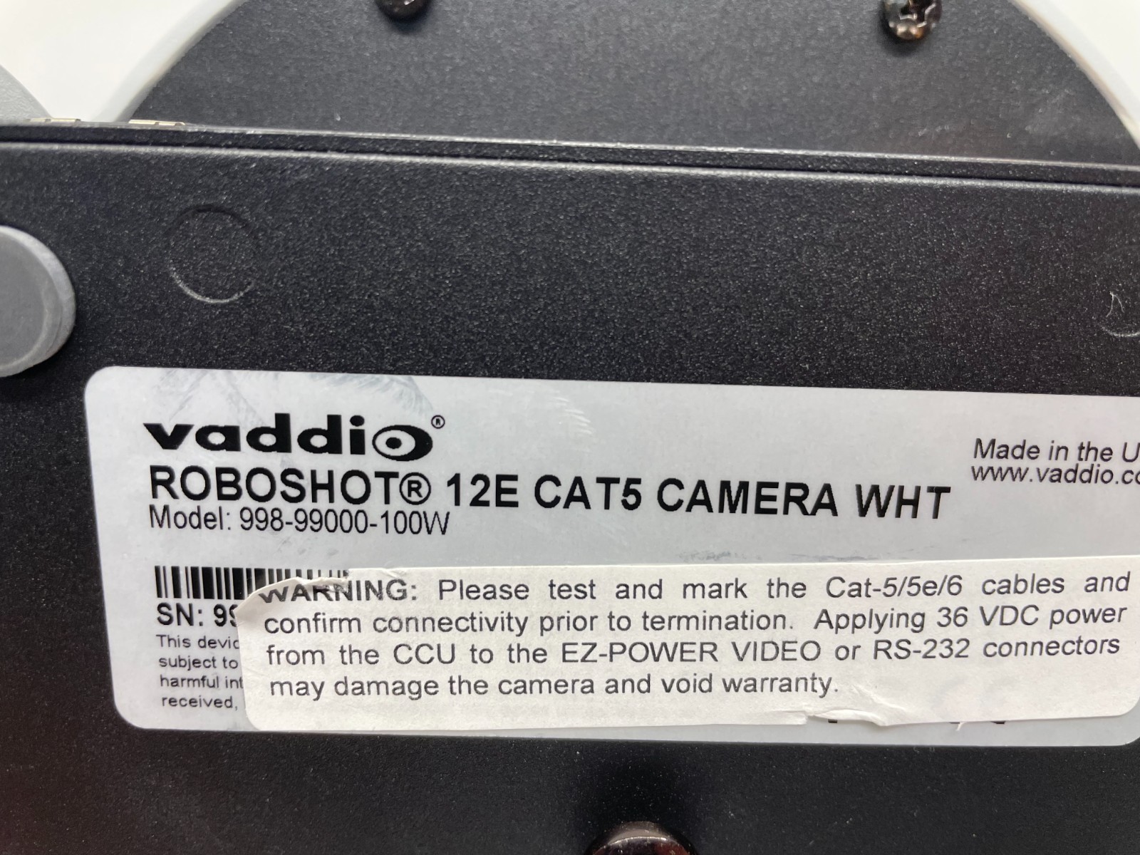Vaddio Roboshot 12E CAT5 Conference Camera + Remote and Mount – 998-99000-100W