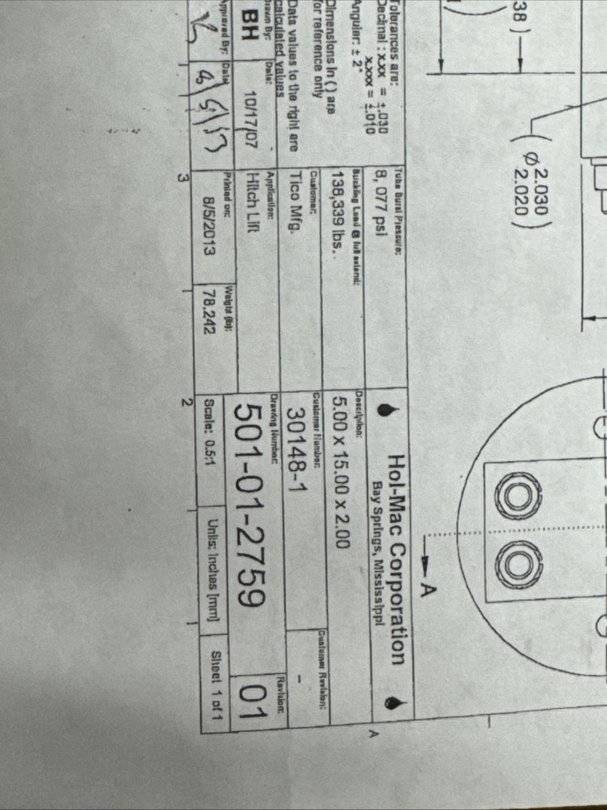 Hol-Mac hydraulic cylinders model 30148 5″ bore 15″ stroke 3,000 PSI