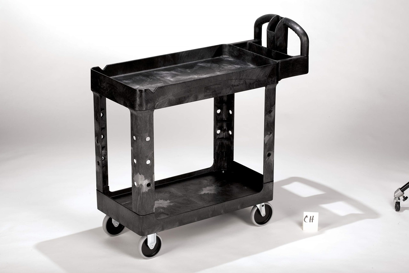 Rubbermaid Heavy-Duty 2-Shelf Utility Cart TPR Casters 26w x 55d x 33.25h Black
