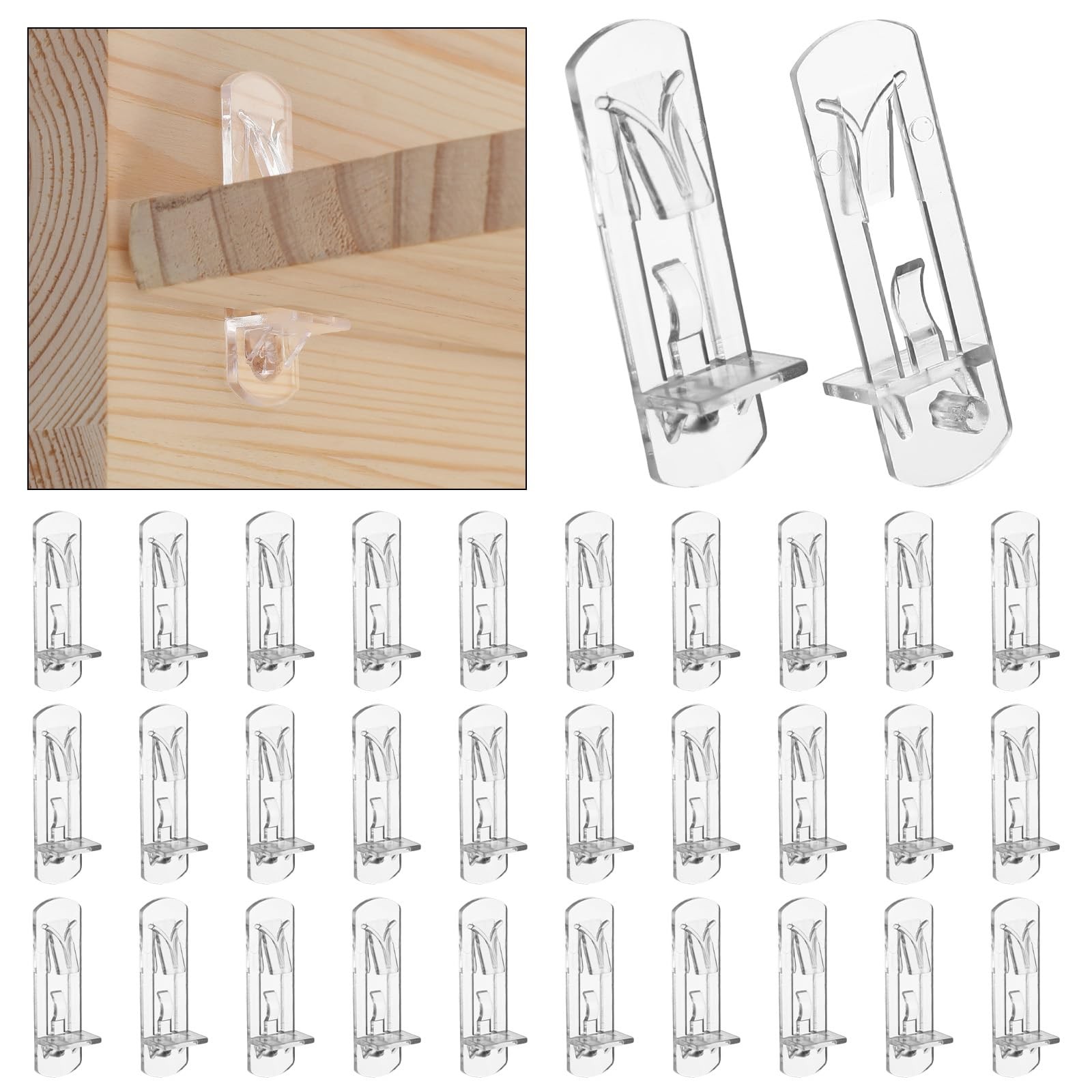 30PCS Clear Plastic Locking Shelf Support Pegs, Self-Locking Transparent
