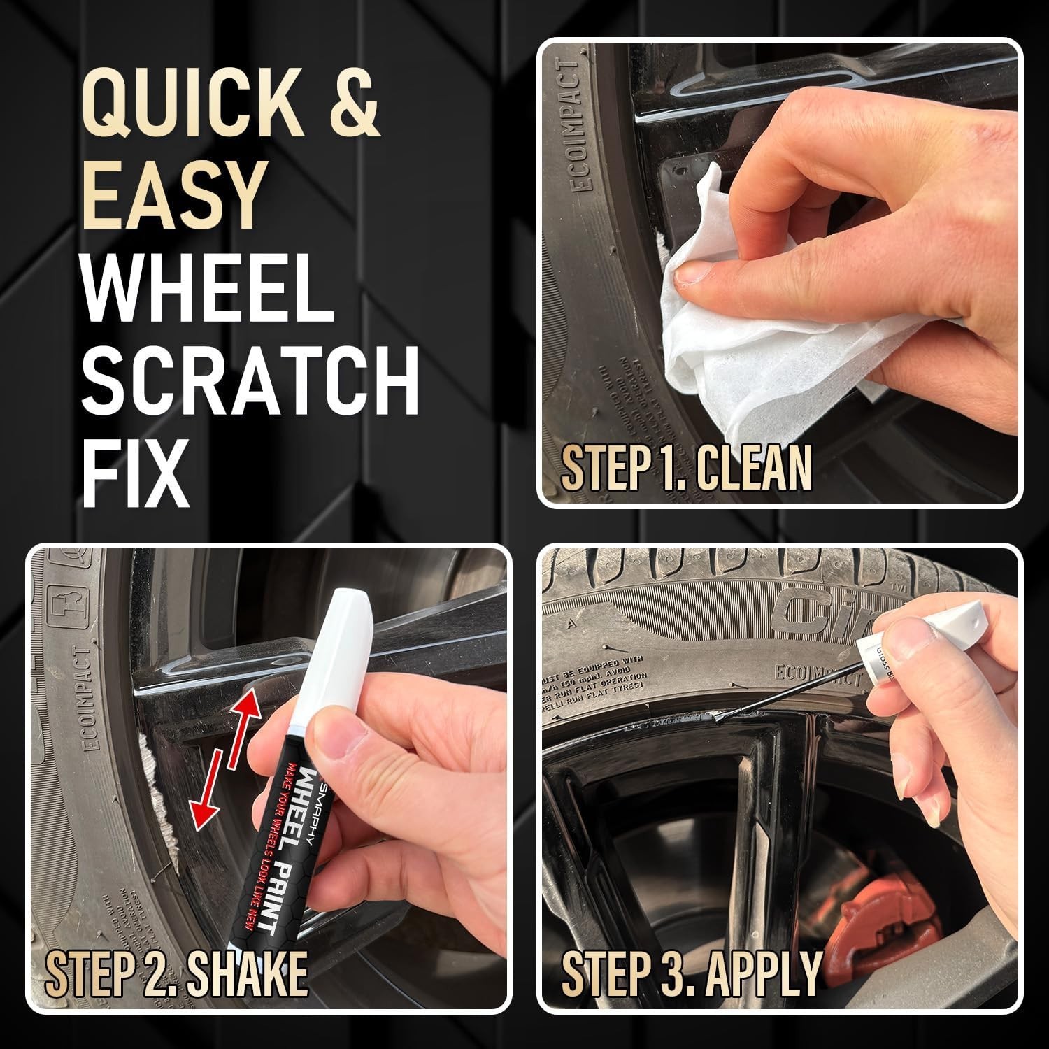 Wheel Scratch Repair Kit, Gloss Black Rim Touch Up Paint, Repair Curb Rash, Scra