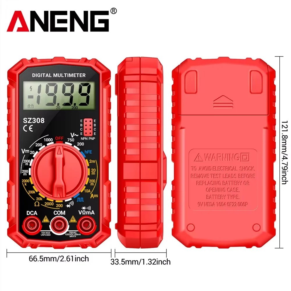 ANENG SZ308 Digital Multimeter 1999 Counts AC/DC Voltage & 10A Current HFE T