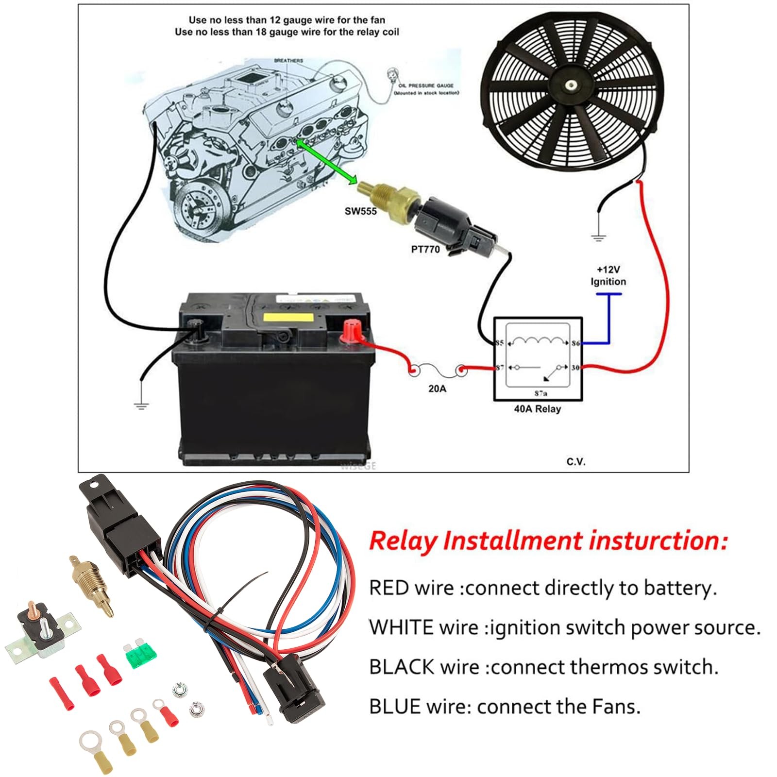 4 Row Aluminum Radiator & Fan Shroud Relay Kit 1942-52 Ford F1 F2 F3 Chevy V8