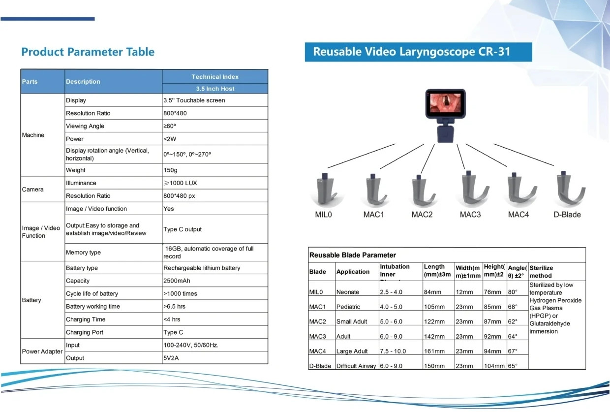 Reusable Large Adult Blade 3.5 Inch Touch Screen Video Laryngoscope