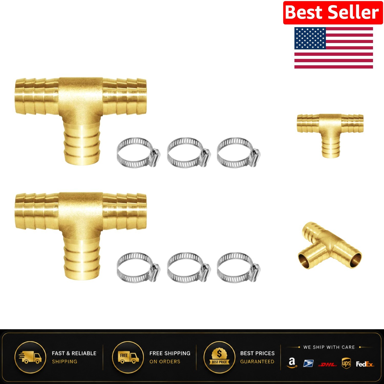 Precise 5/8″ Brass 3-Way Tee Fittings – Leak-Proof, High-Temp Resistant Design