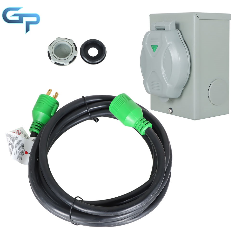 30Amp 15FT 4Prong Generator Inlet Box and Extension Cable Combo NEMA L14-30P/R