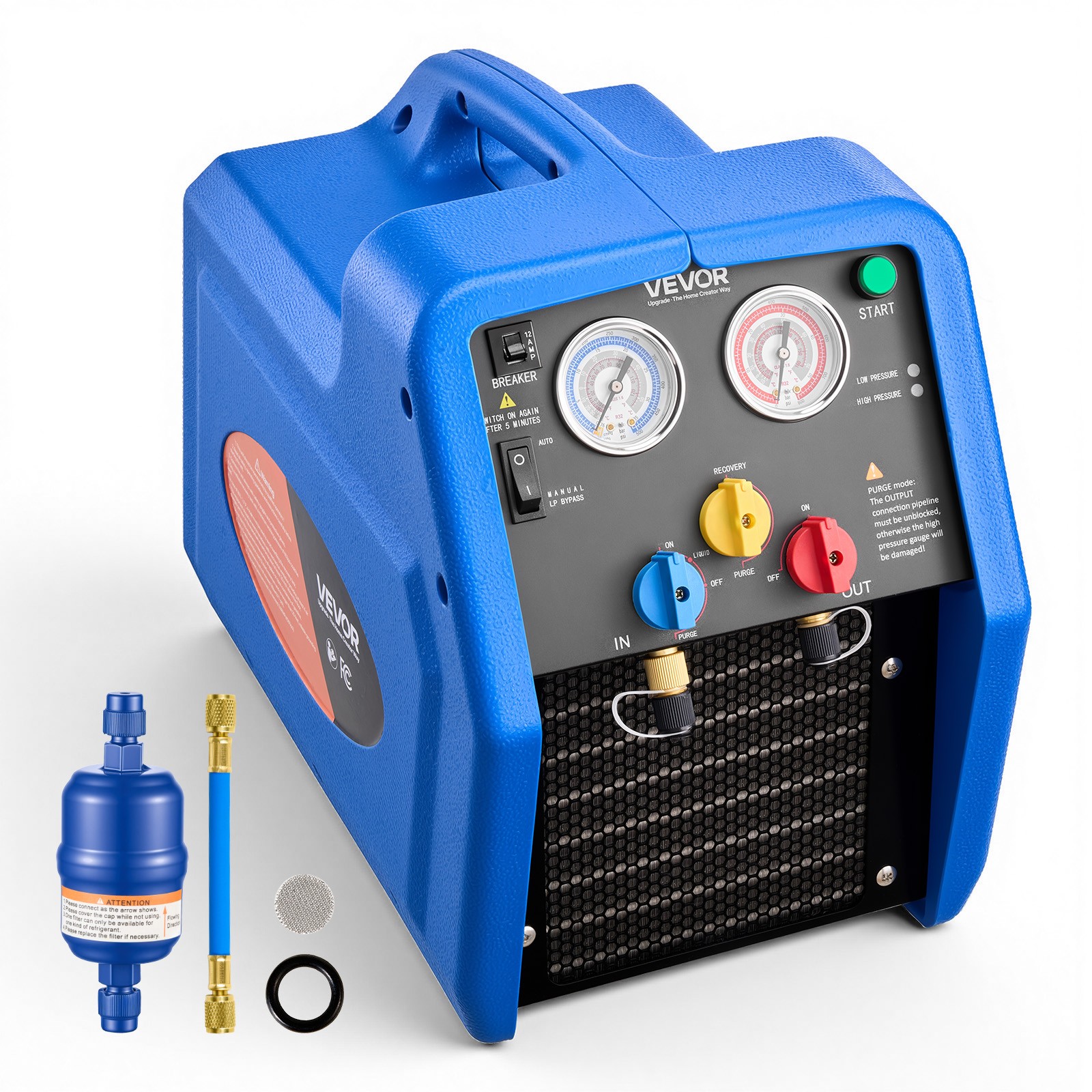 VEVOR Portable Refrigerant Recovery Machine 3/4 HP Single Cylinder Vapor Liquid