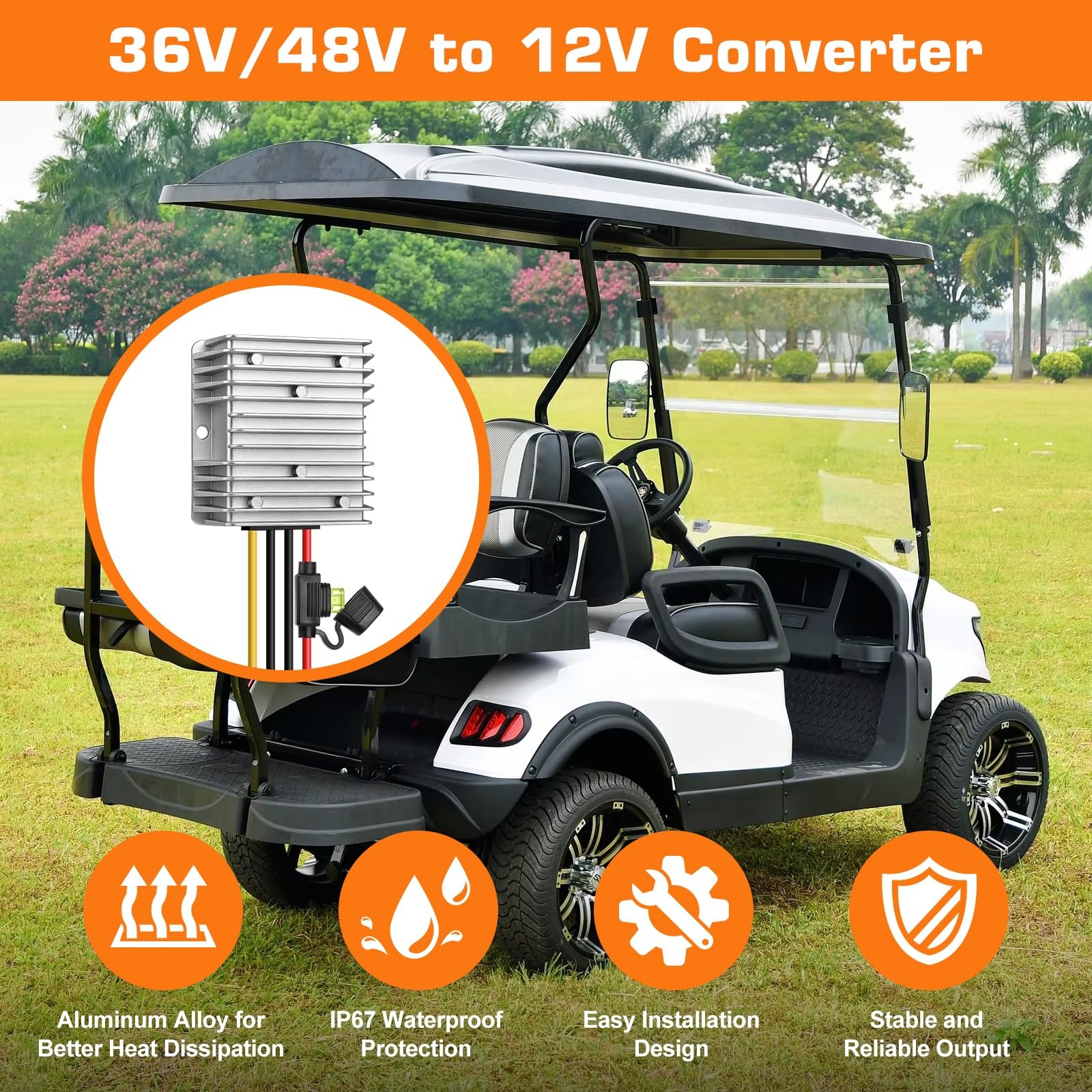36V 48V to 12V Converter 20A 240W Waterproof DC-DC Step Down Regulator Fuse