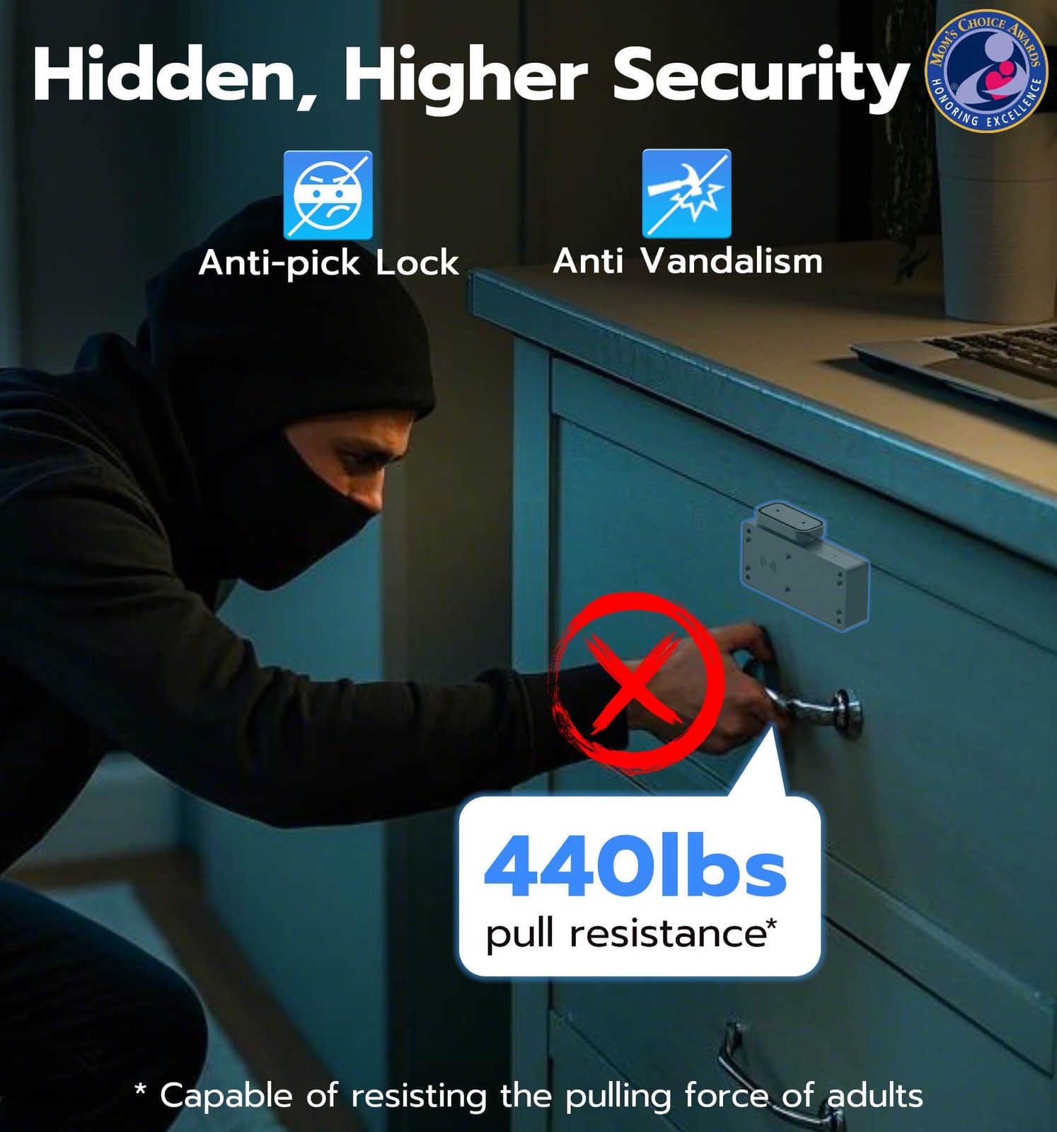 Smart Cabinet Lock, Hidden No Drill Adhesive Baby Proofing Child Proof Drawer…