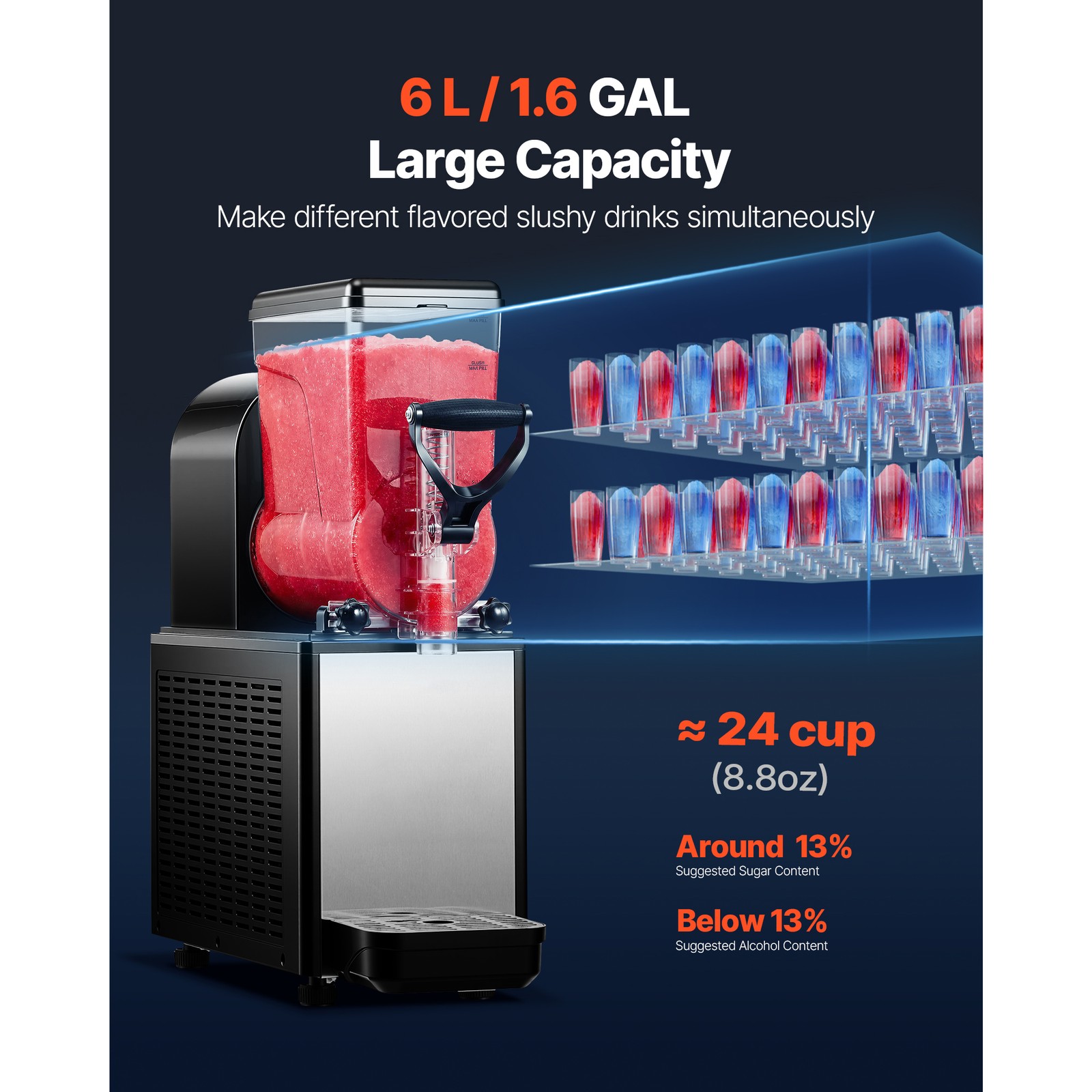 Uimoso 6L/1.6 GAL Commercial Slushy Machine Frozen Drink Margarita Slushie Maker