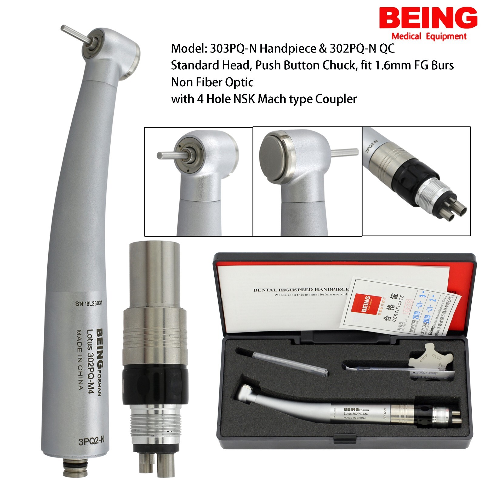 BEING Dental Handpiece High Speed Turbine Fiber Optic LED NSK Phatelus Coupler